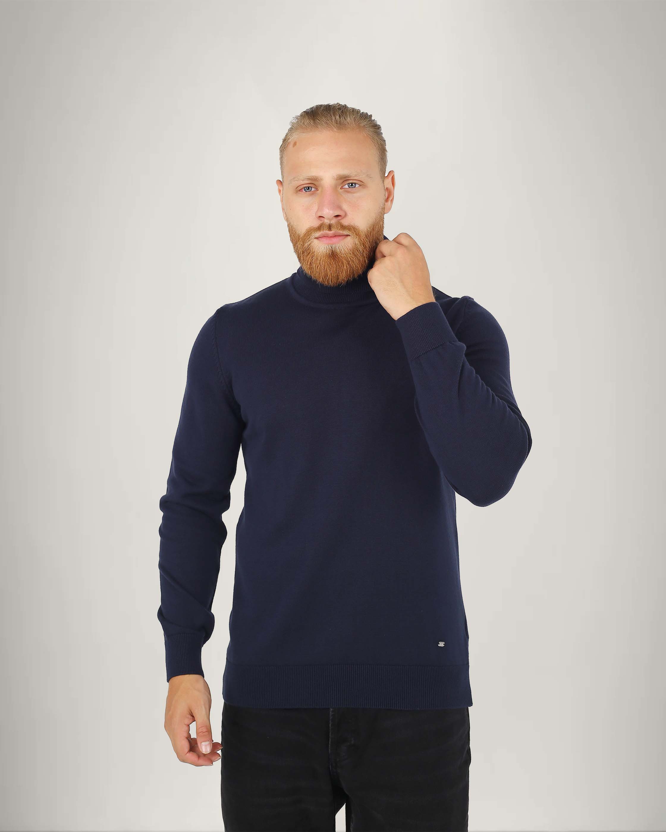 Long Sleeve Cotton Blend Turtle Neck Sweater