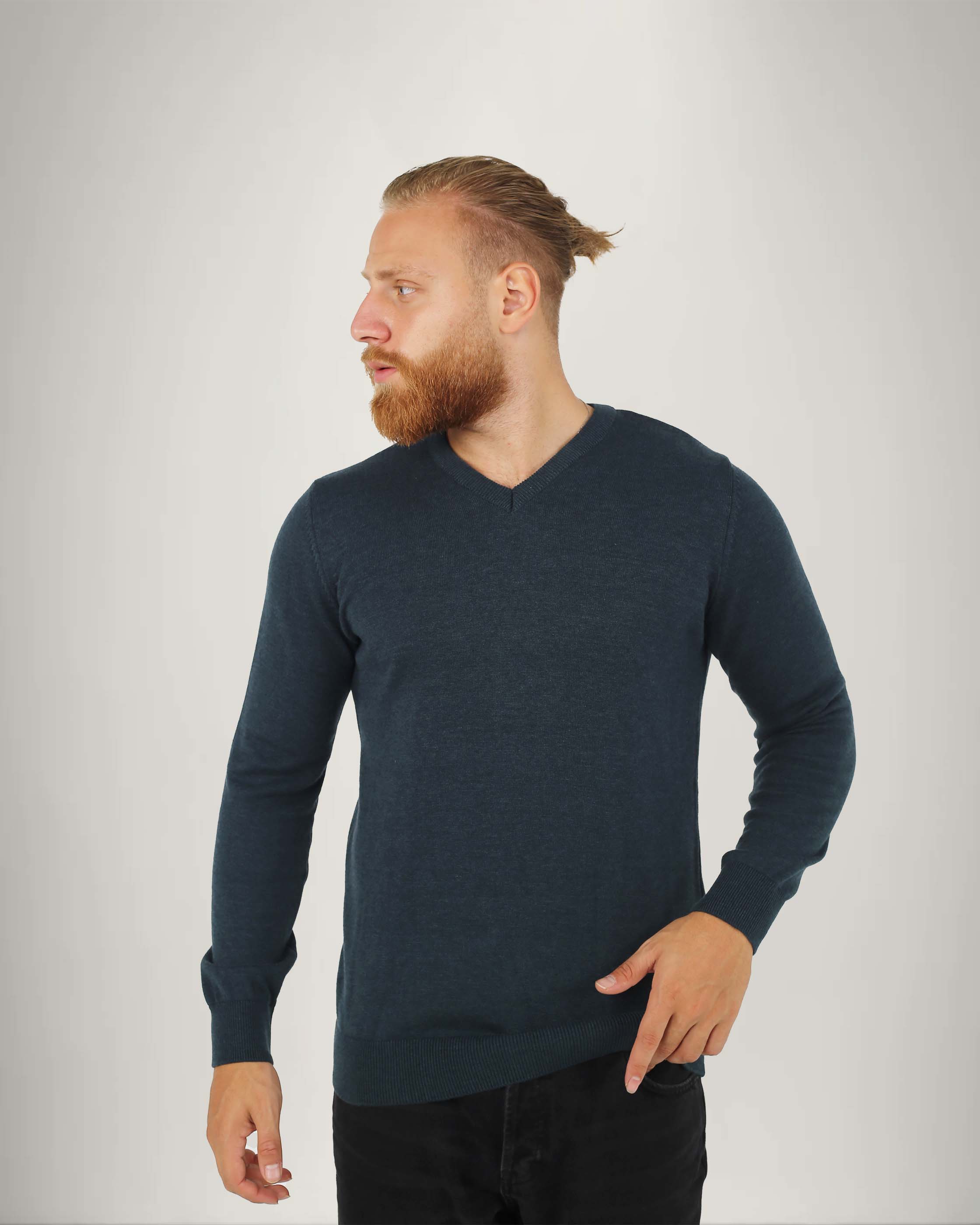 Long Sleeve Cotton Blend V Neck Sweater