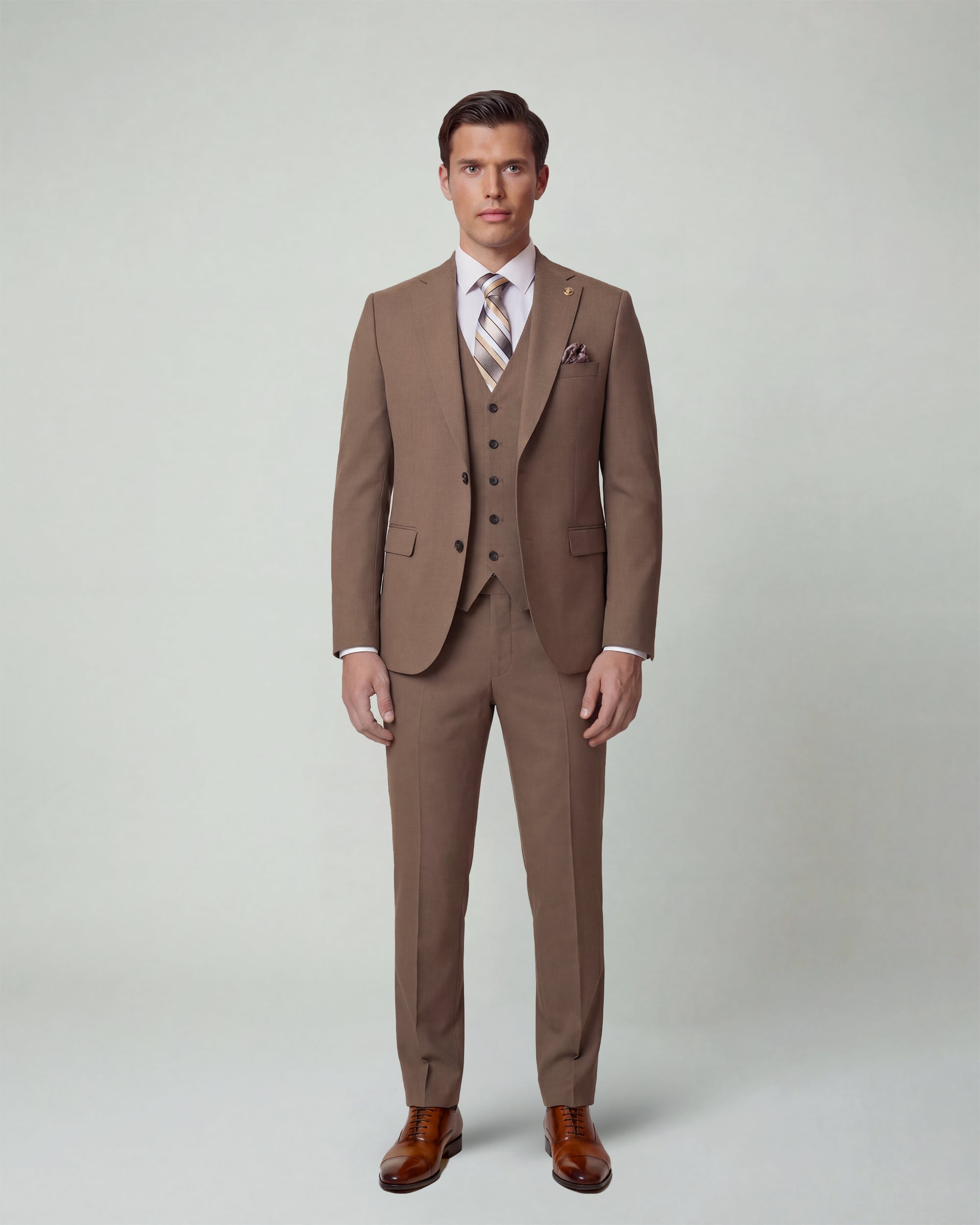 Camel Brown Solid Suit