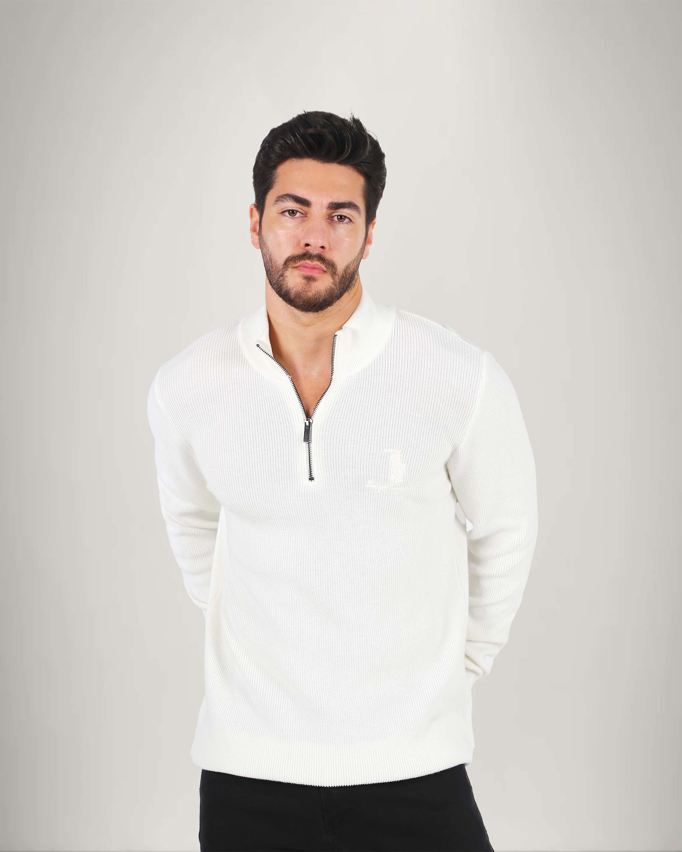 Long Sleeve Cotton Blend Half Zip Sweater