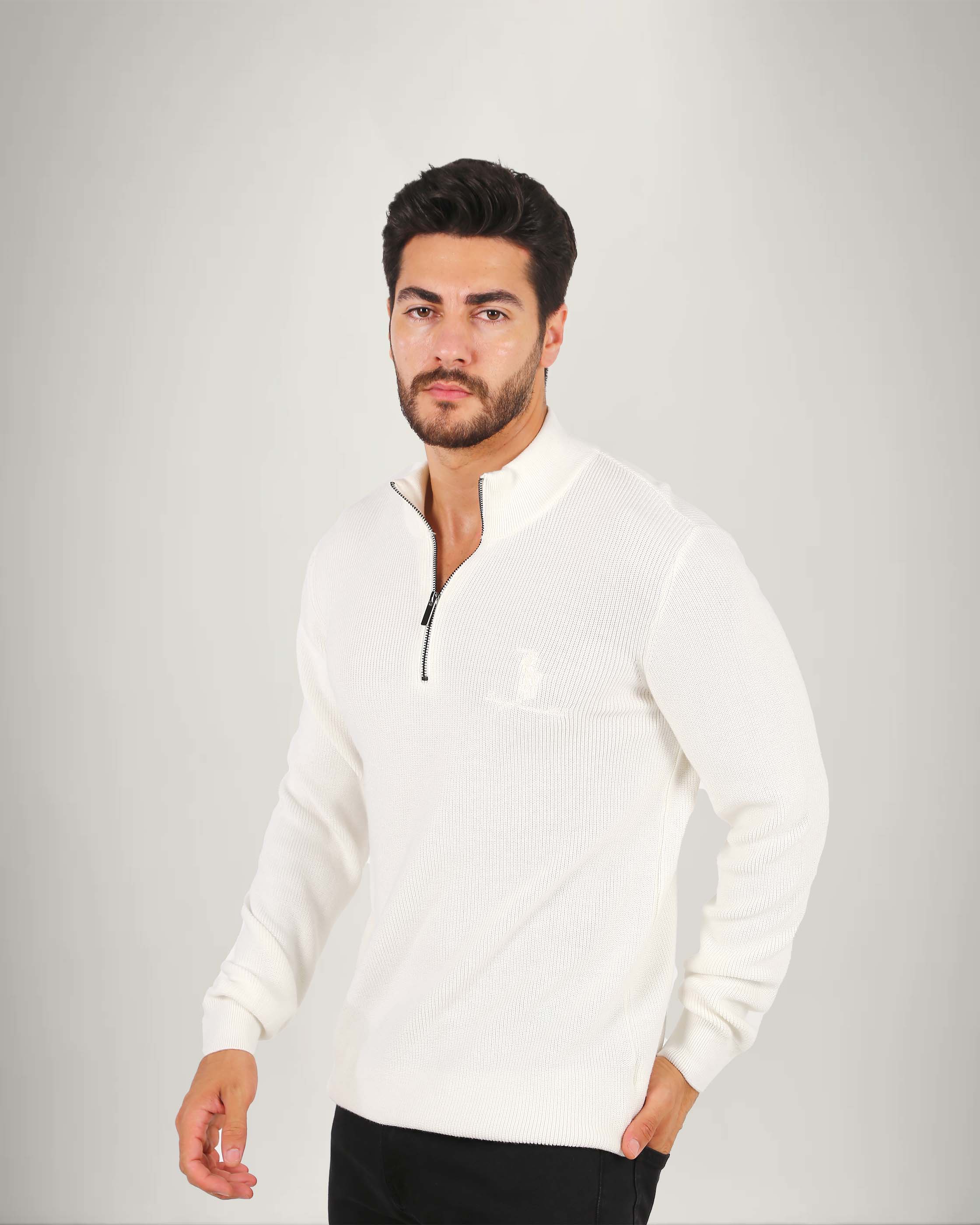 Long Sleeve Cotton Blend Half Zip Sweater