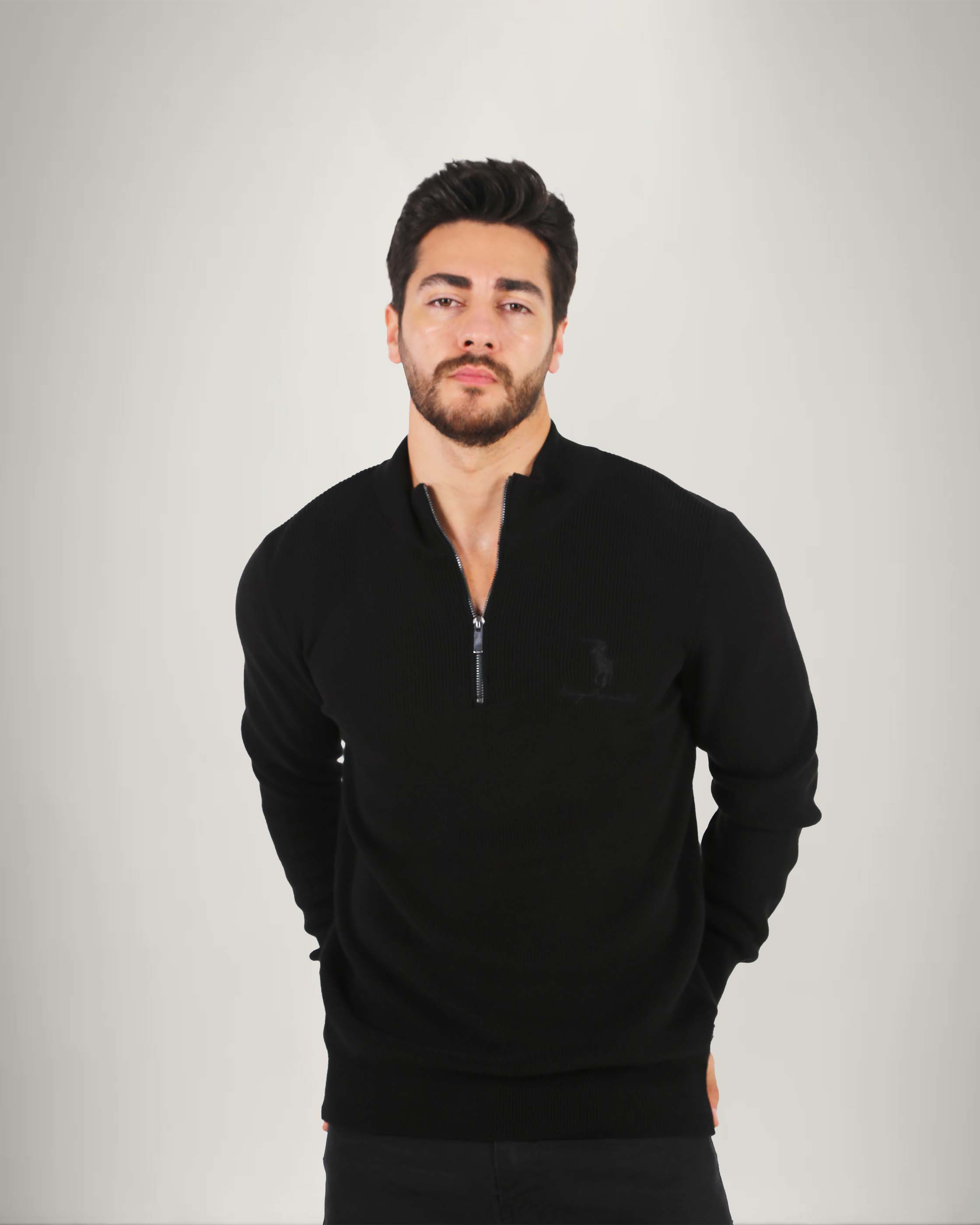 Long Sleeve Cotton Blend Half Zip Sweater