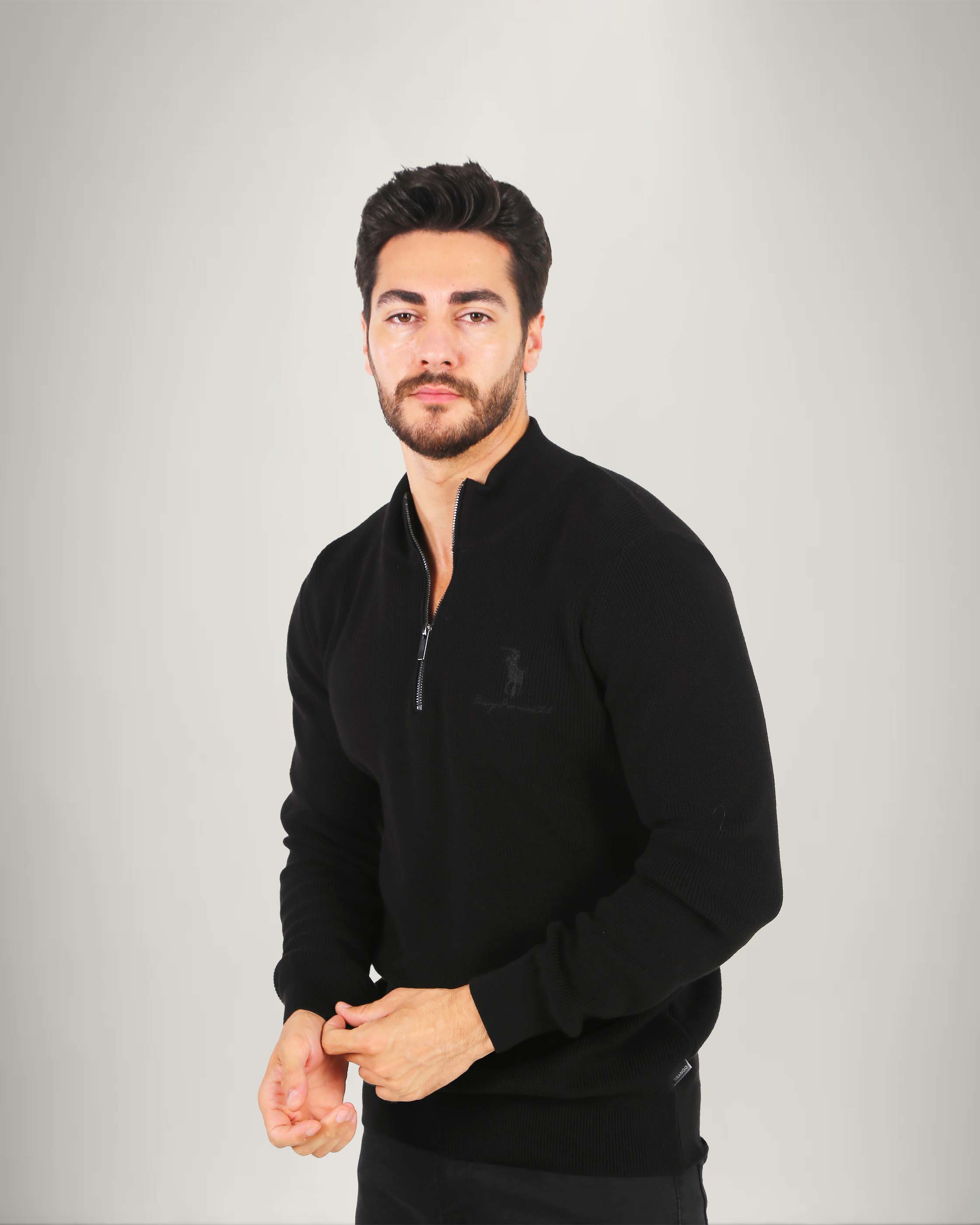 Long Sleeve Cotton Blend Half Zip Sweater