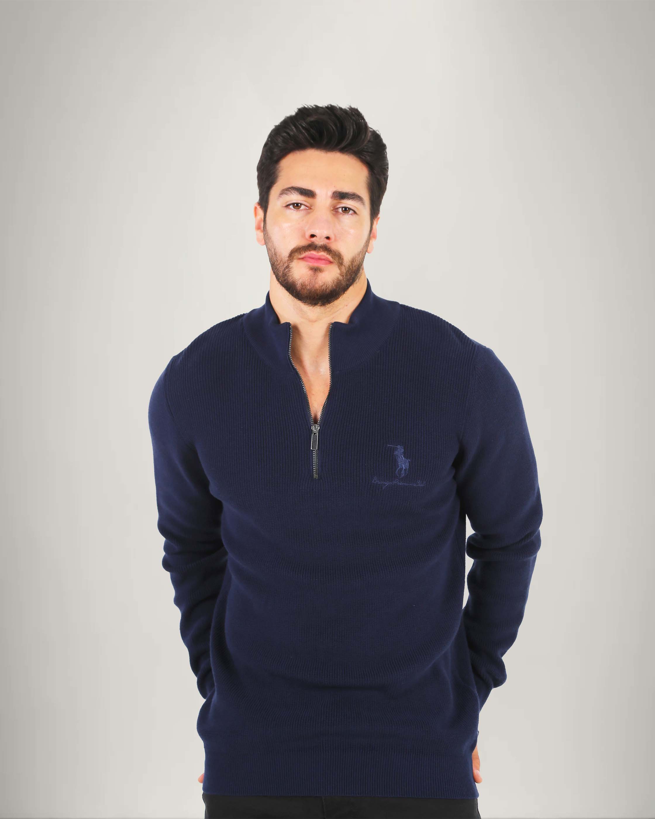 Long Sleeve Cotton Blend Half Zip Sweater