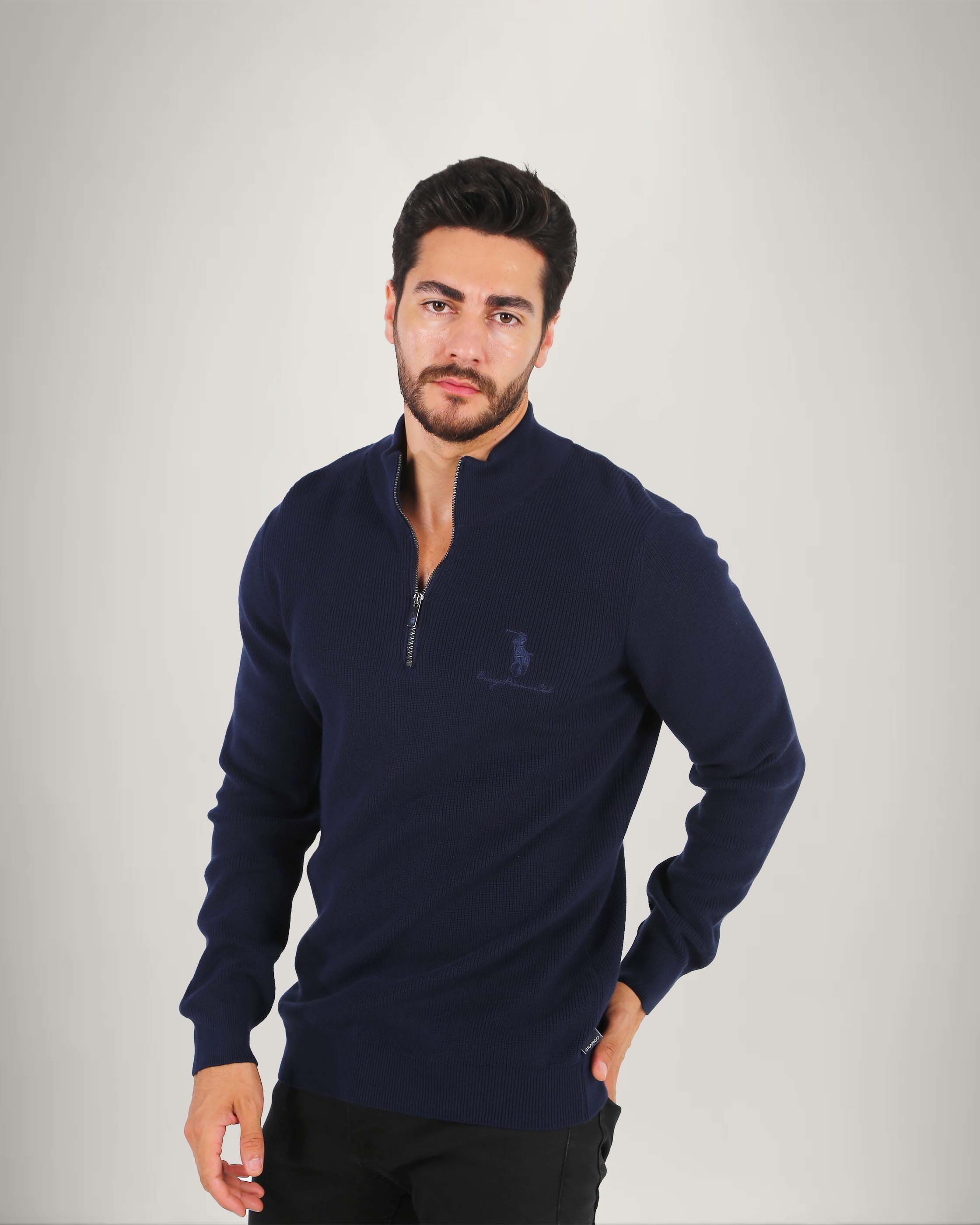 Long Sleeve Cotton Blend Half Zip Sweater