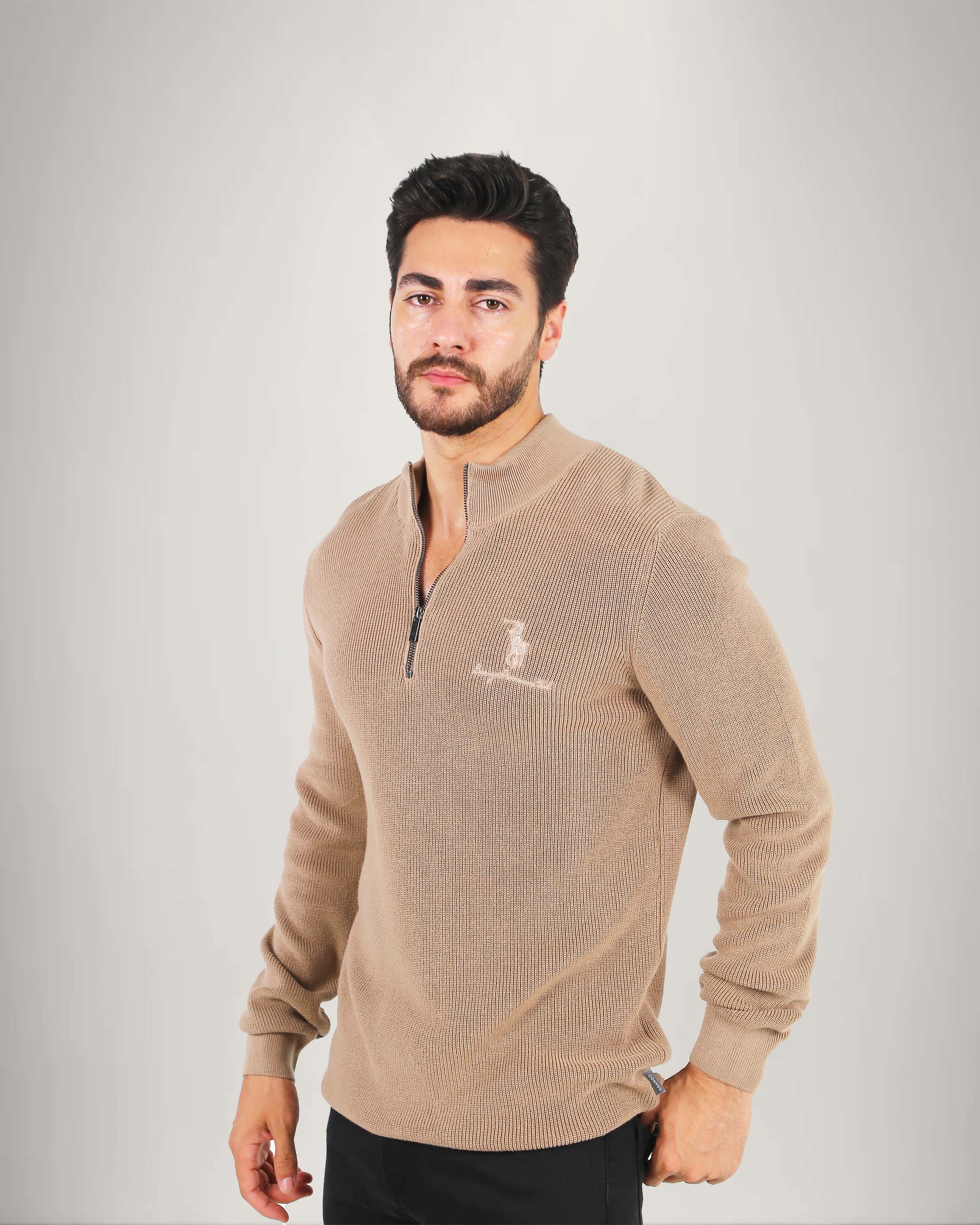 Long Sleeve Cotton Blend Half Zip Sweater