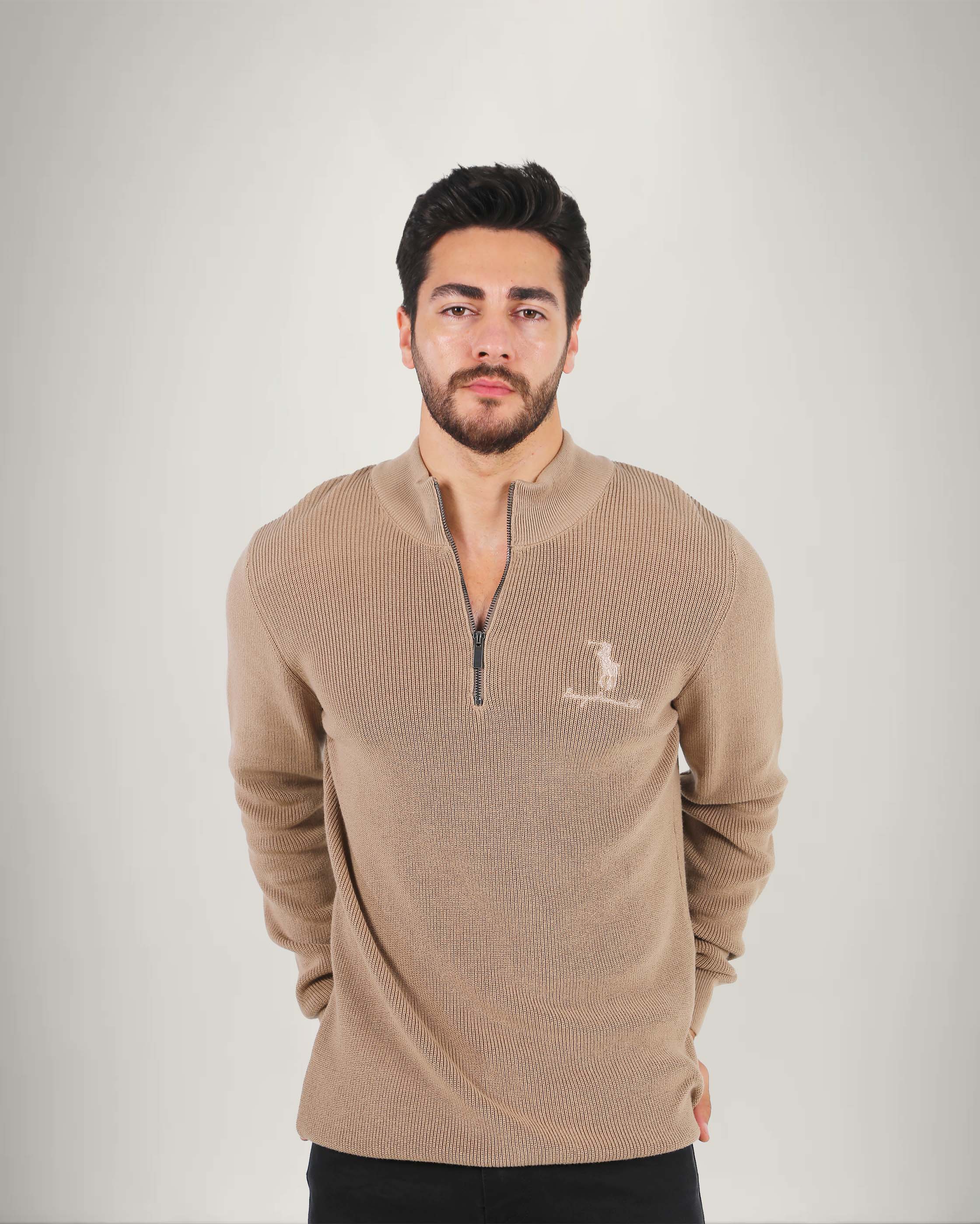 Long Sleeve Cotton Blend Half Zip Sweater