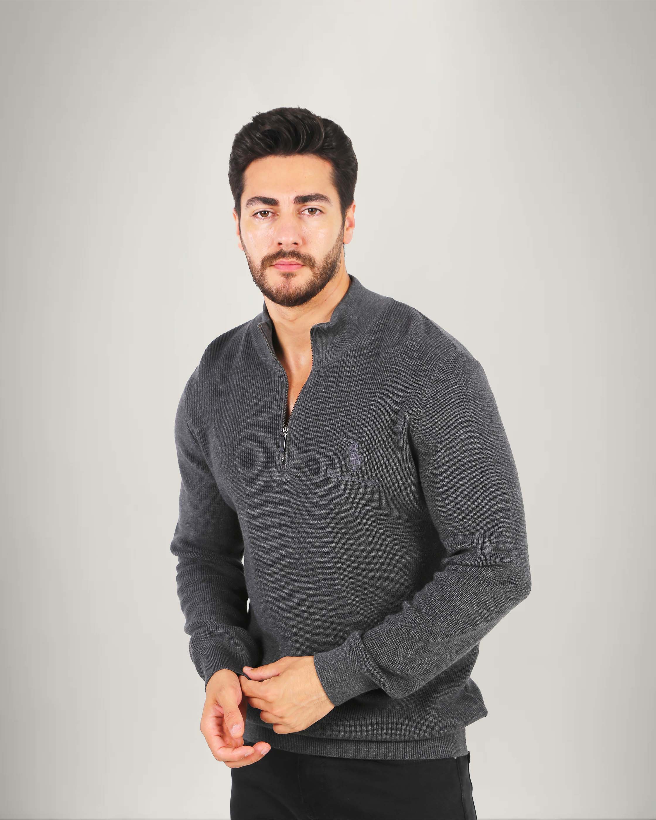 Long Sleeve Cotton Blend Half Zip Sweater