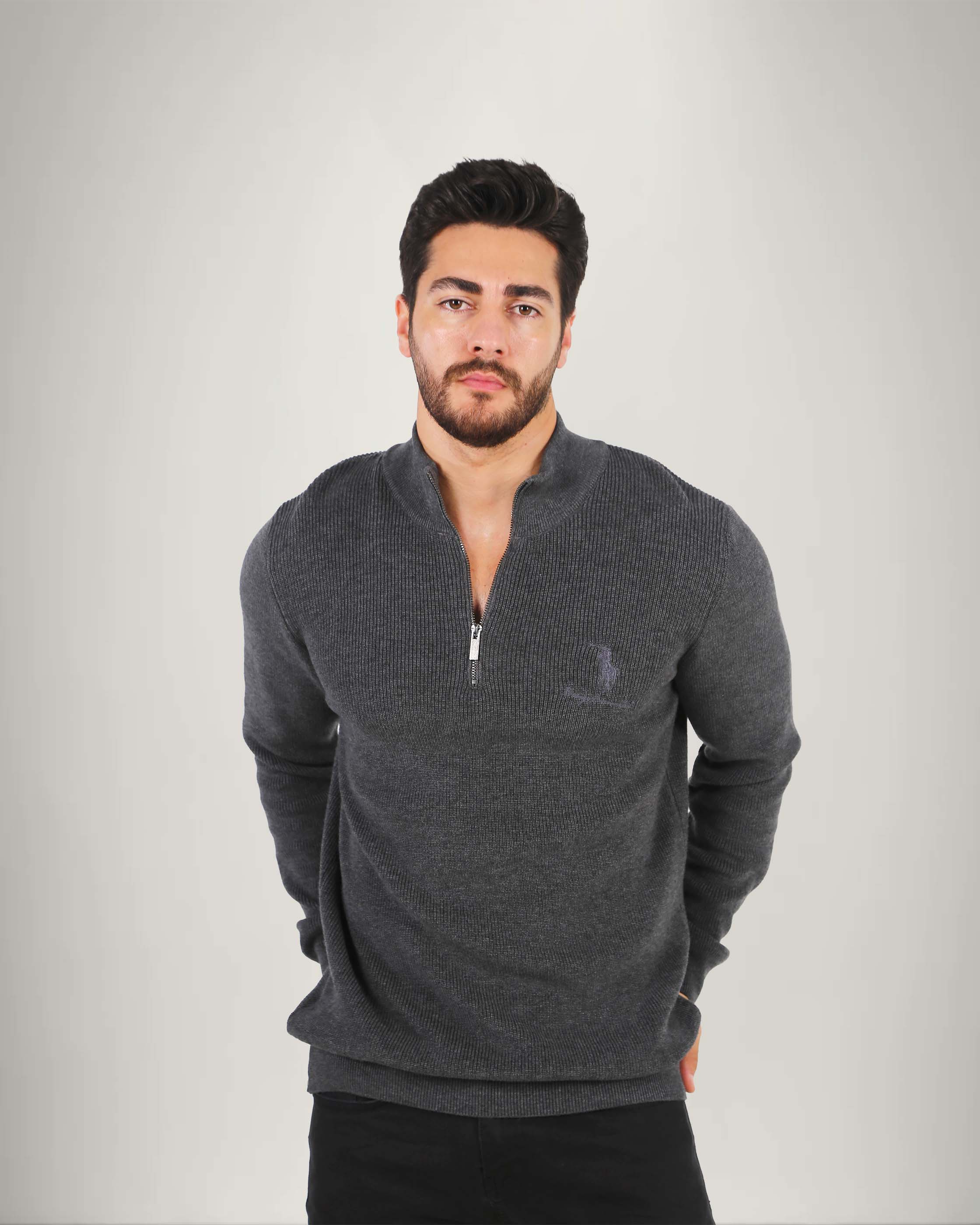 Long Sleeve Cotton Blend Half Zip Sweater