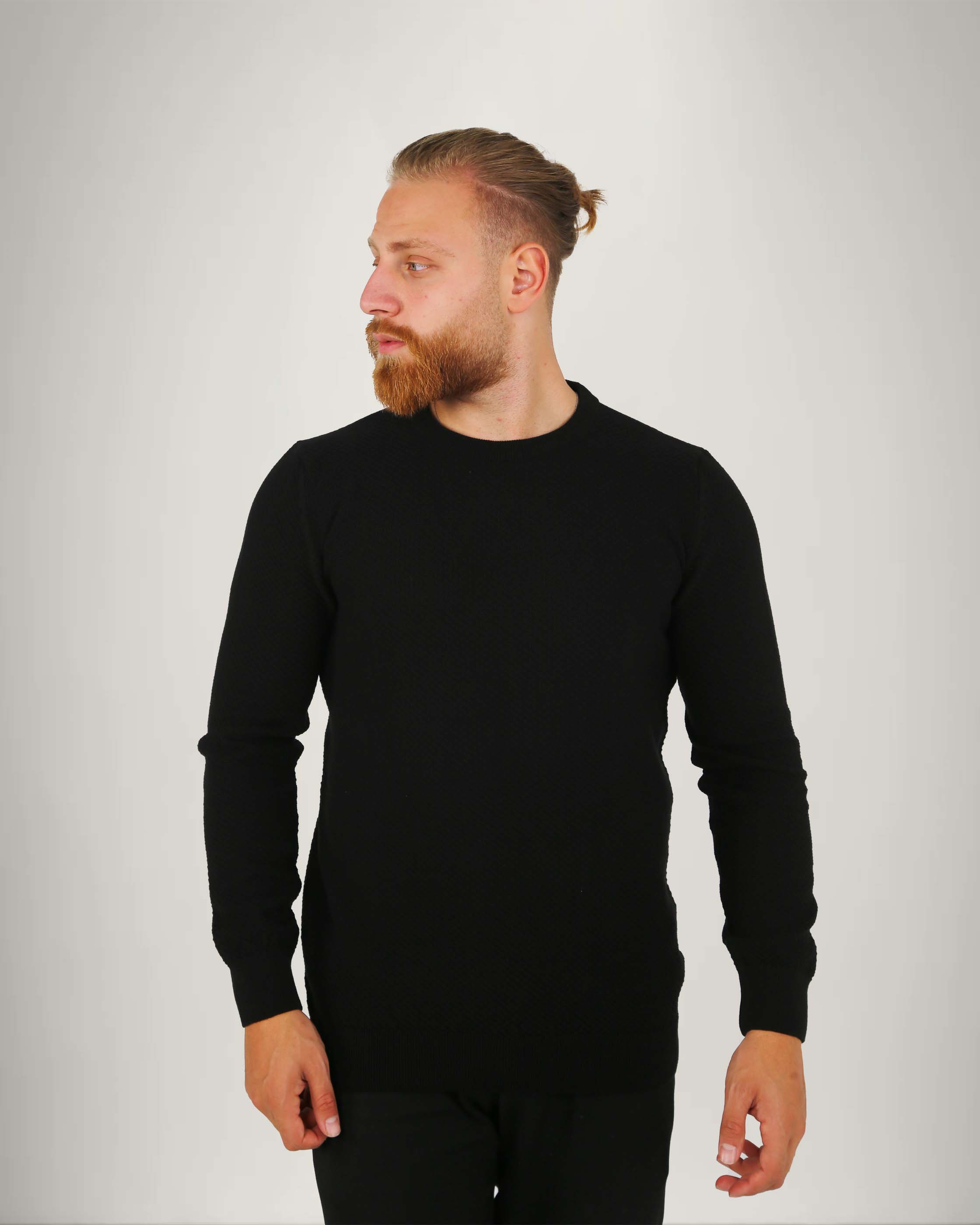 Long Sleeve Cotton Blend Textured Crew Neck Sweater