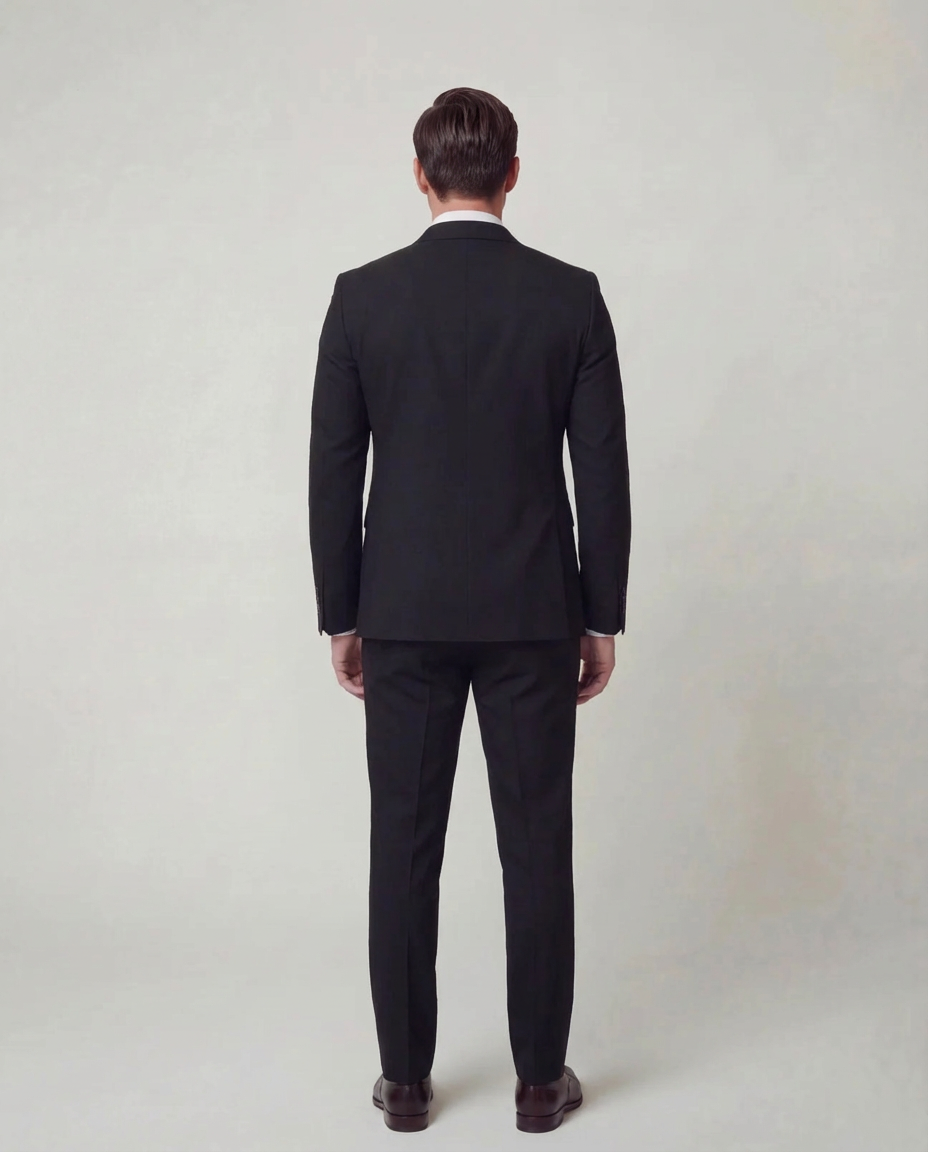 Black Solid Double Breasted Suit