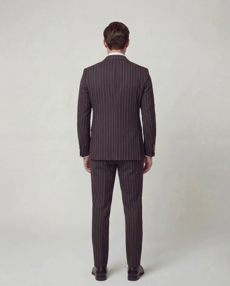 Red Wine Striped Double Breasted Suit