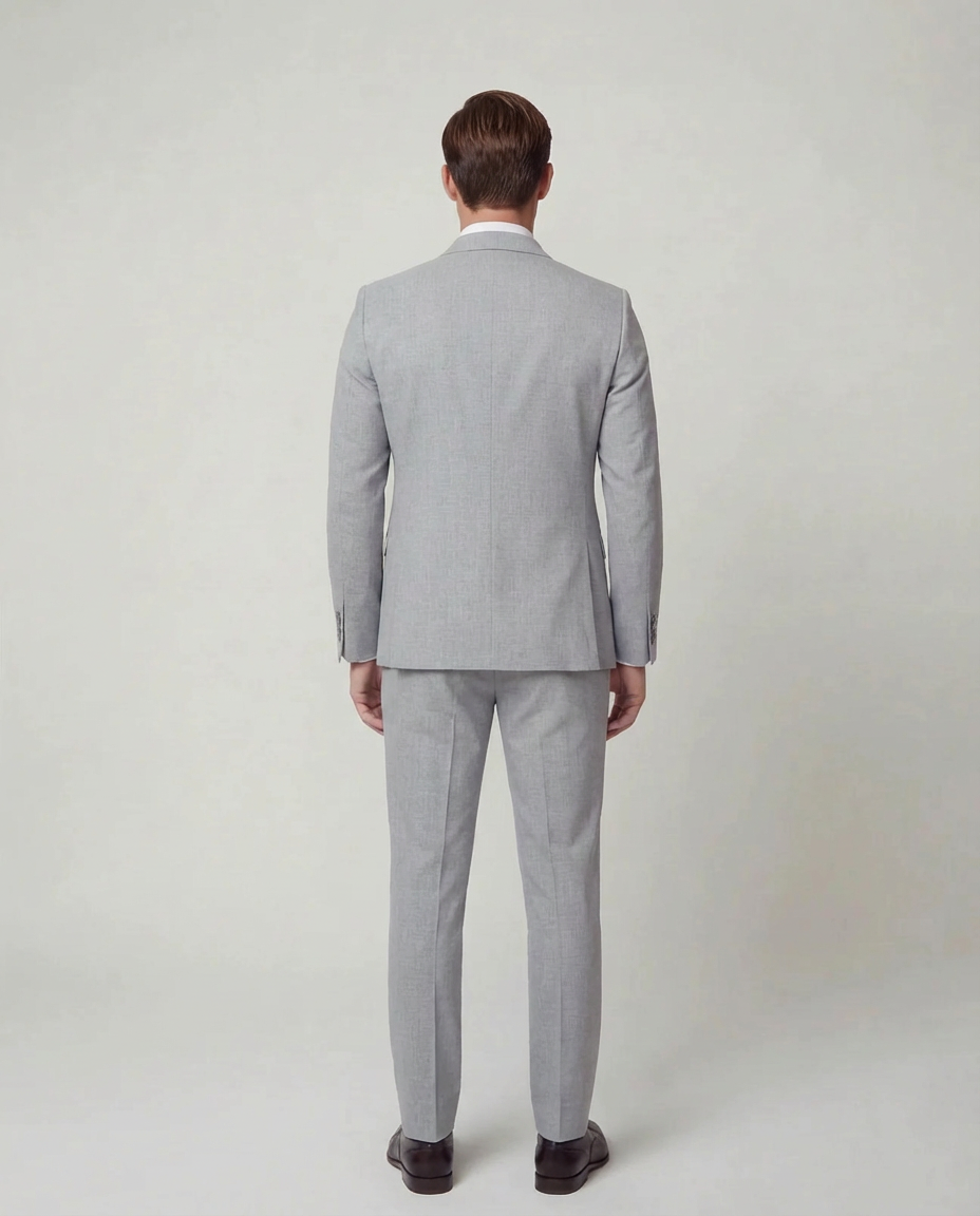 Grey Solid Double Breasted Suit