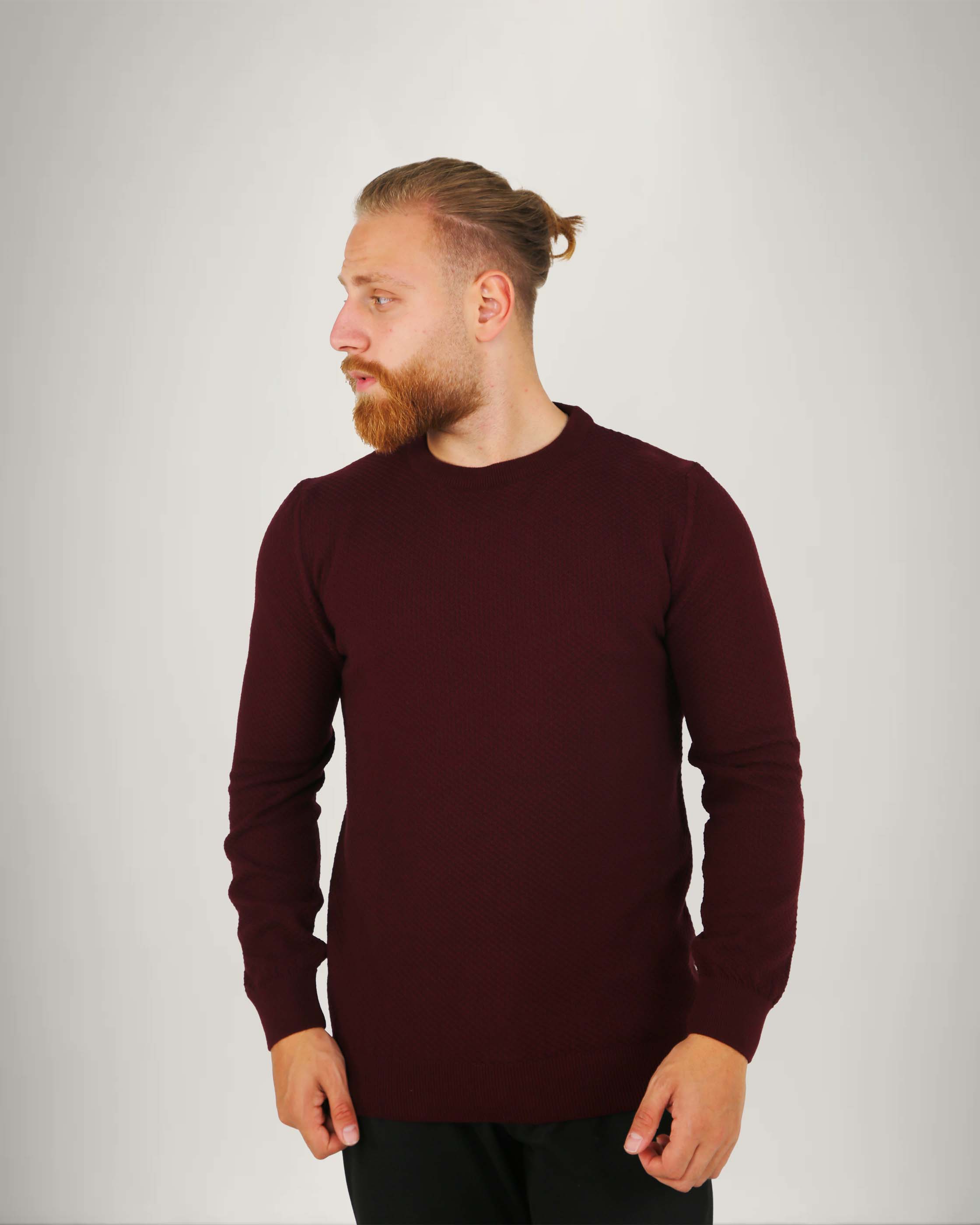 Long Sleeve Cotton Blend Textured Crew Neck Sweater – SUITSHARK