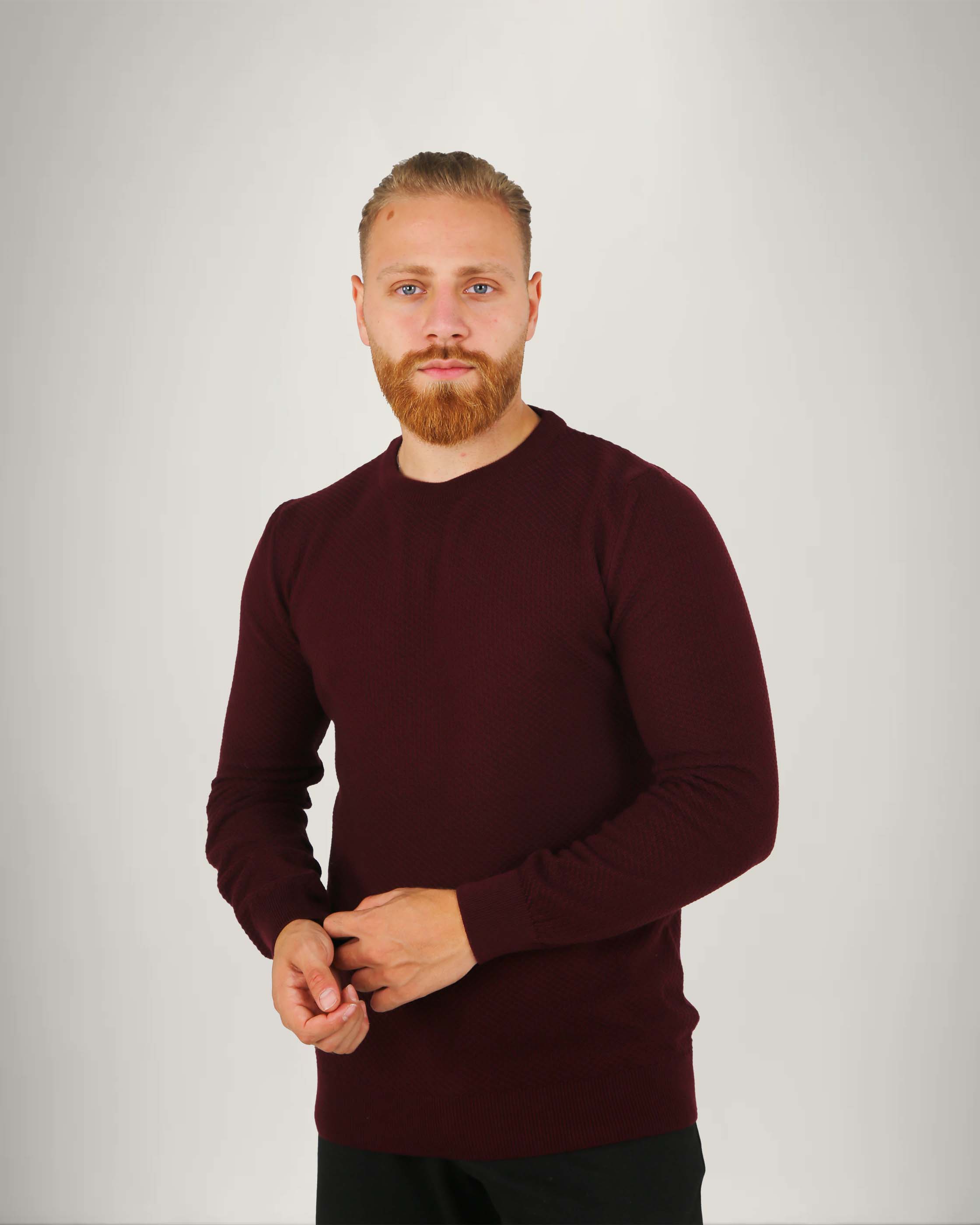 Long Sleeve Cotton Blend Textured Crew Neck Sweater