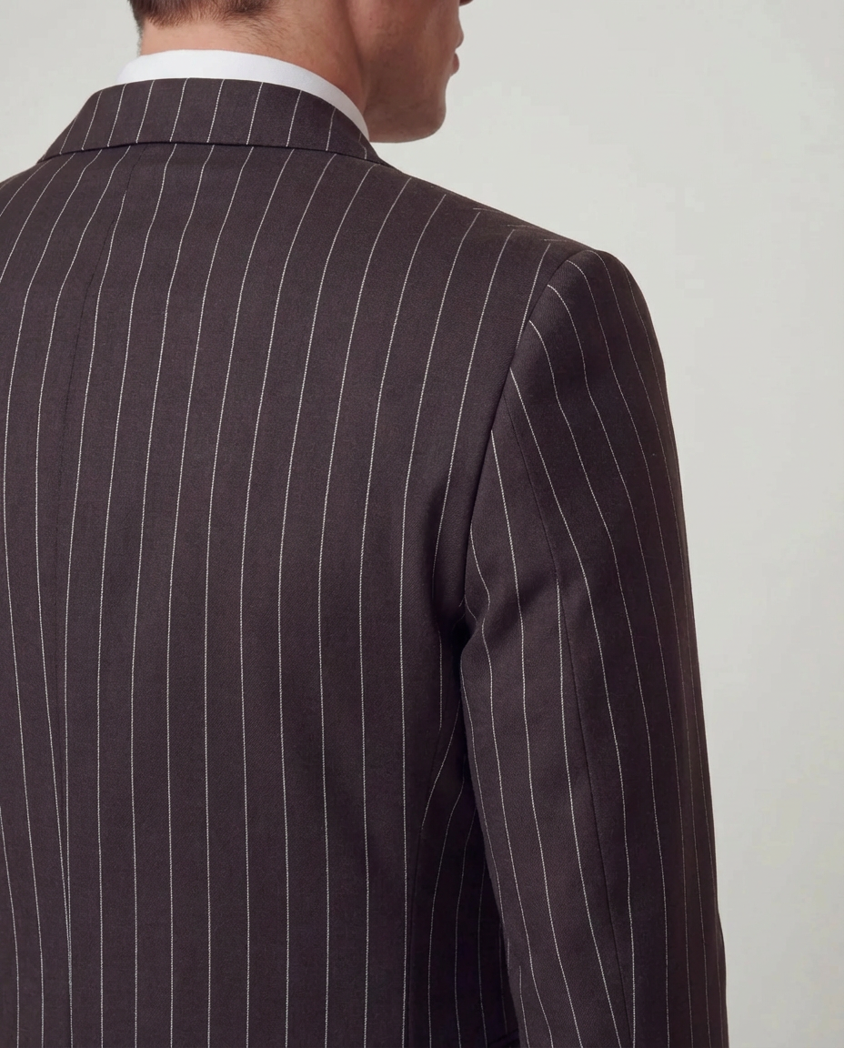 Red Wine Striped Double Breasted Suit