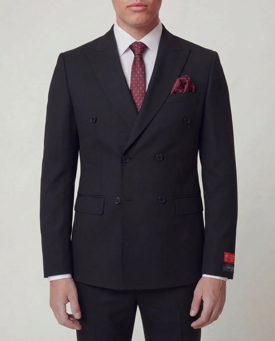 Black Solid Double Breasted Suit