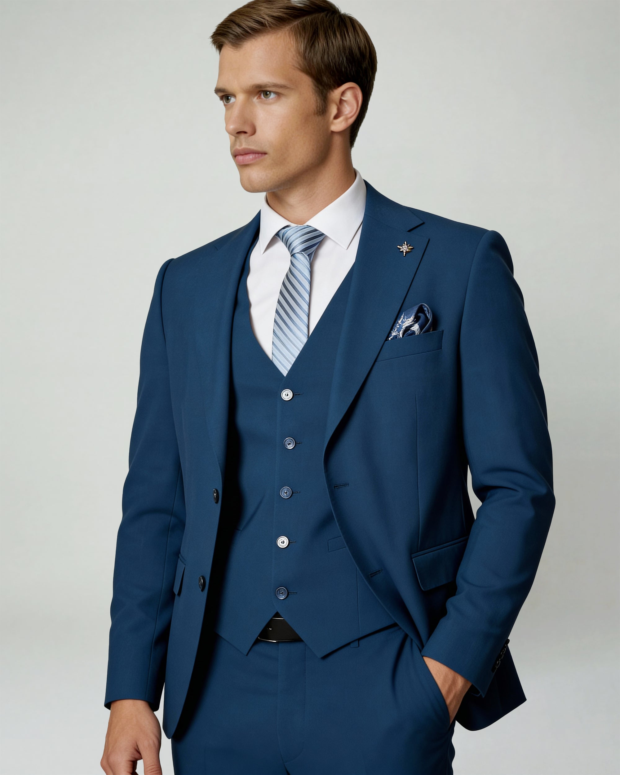 Teal Blue Solid Suit