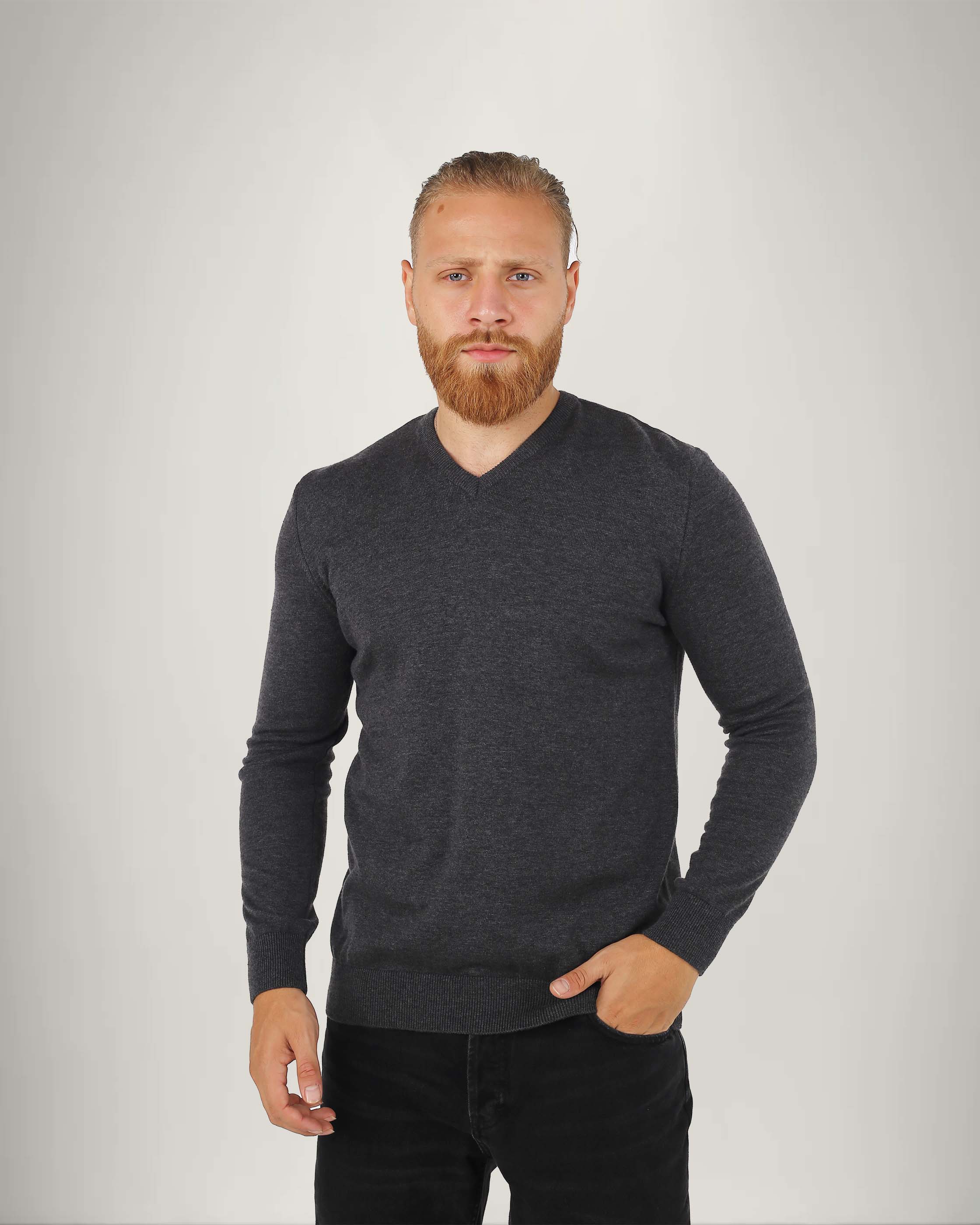 Long Sleeve Cotton Blend V Neck Sweater