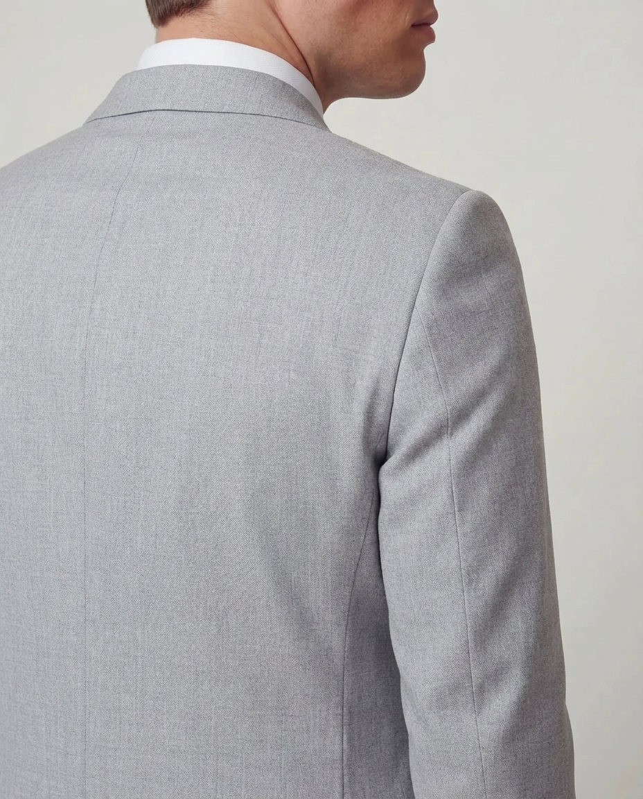 Grey Solid Double Breasted Suit
