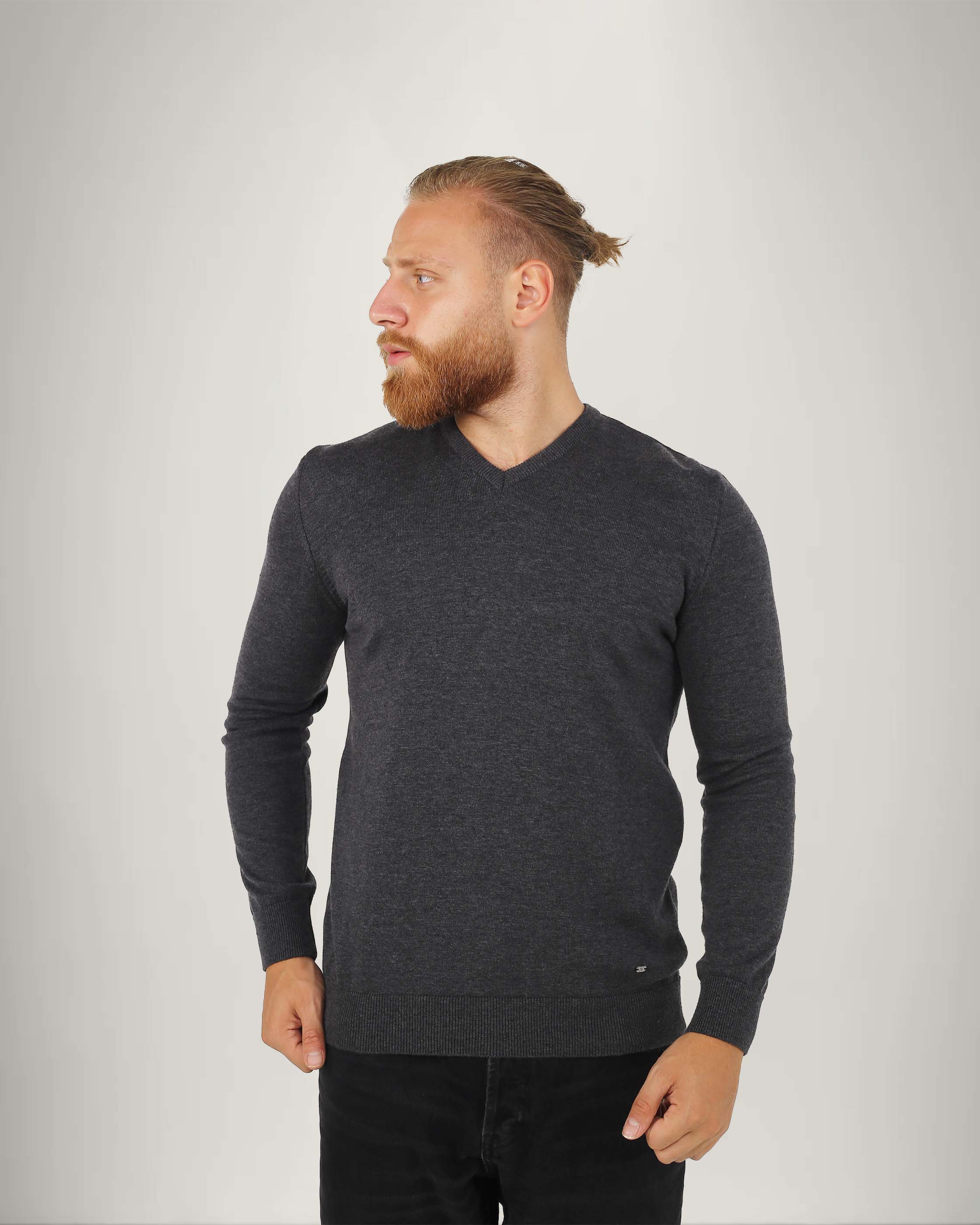 Long Sleeve Cotton Blend V Neck Sweater