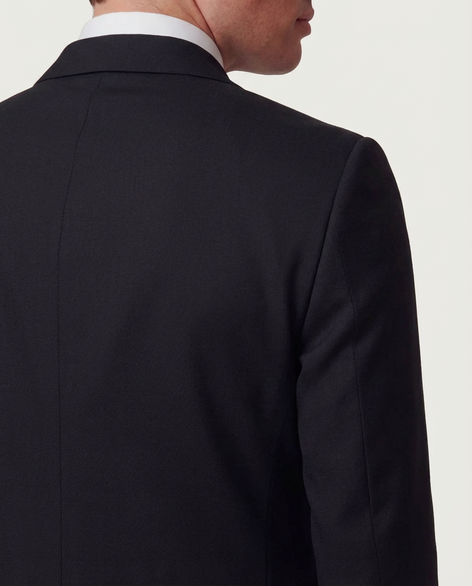 Black Solid Double Breasted Suit