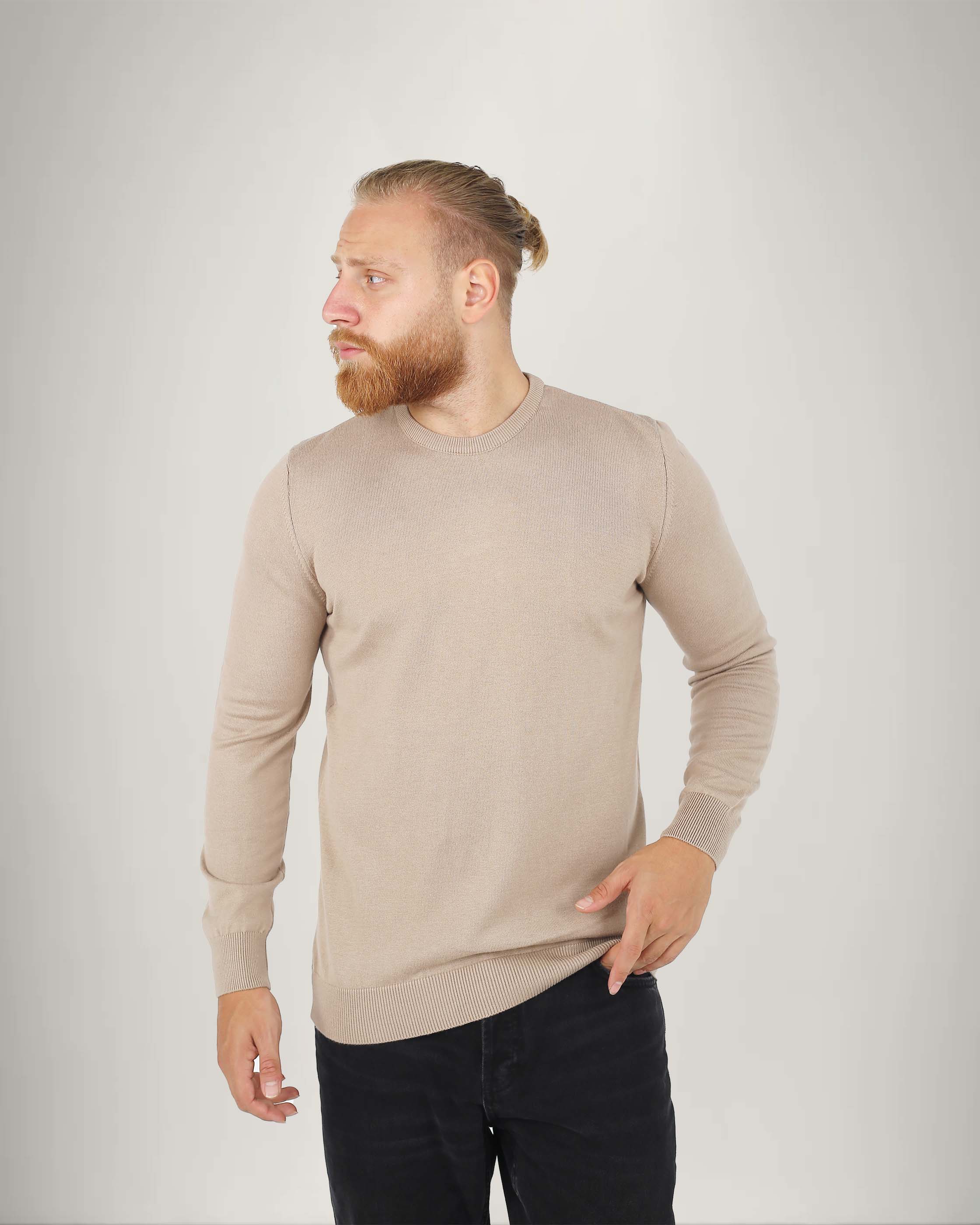 Long Sleeve Cotton Blend Crew Neck Sweater