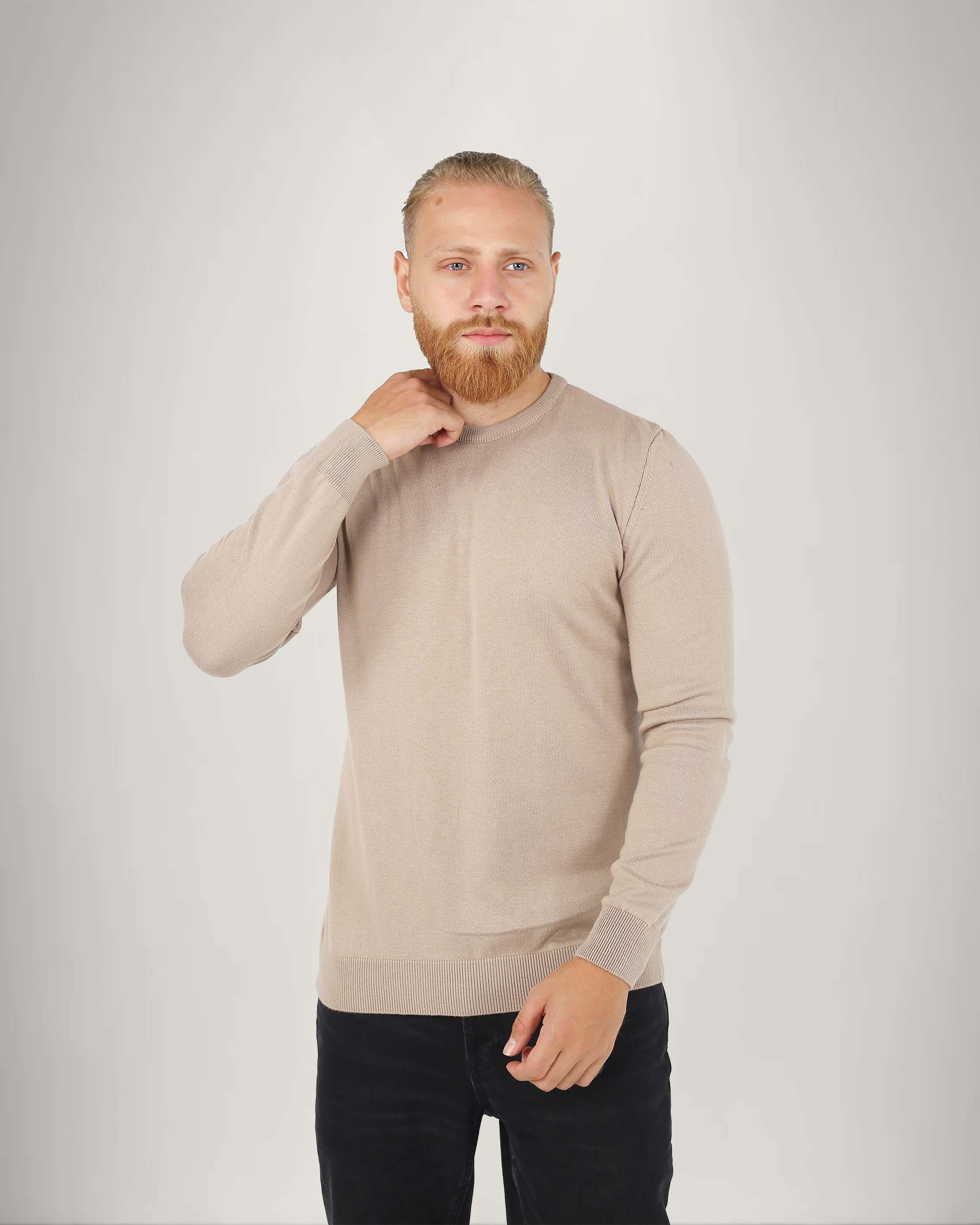 Long Sleeve Cotton Blend Crew Neck Sweater