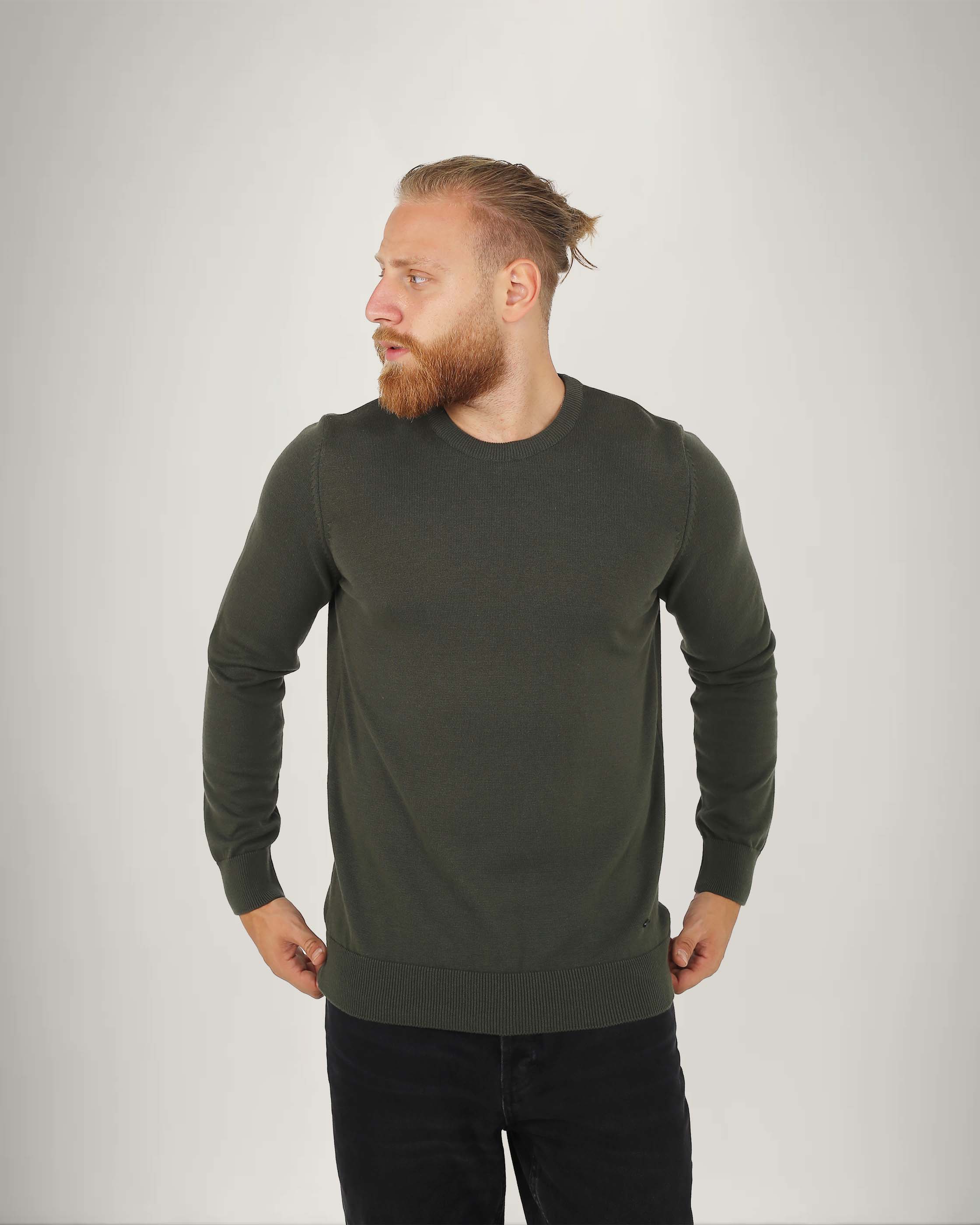 Long Sleeve Cotton Blend Crew Neck Sweater