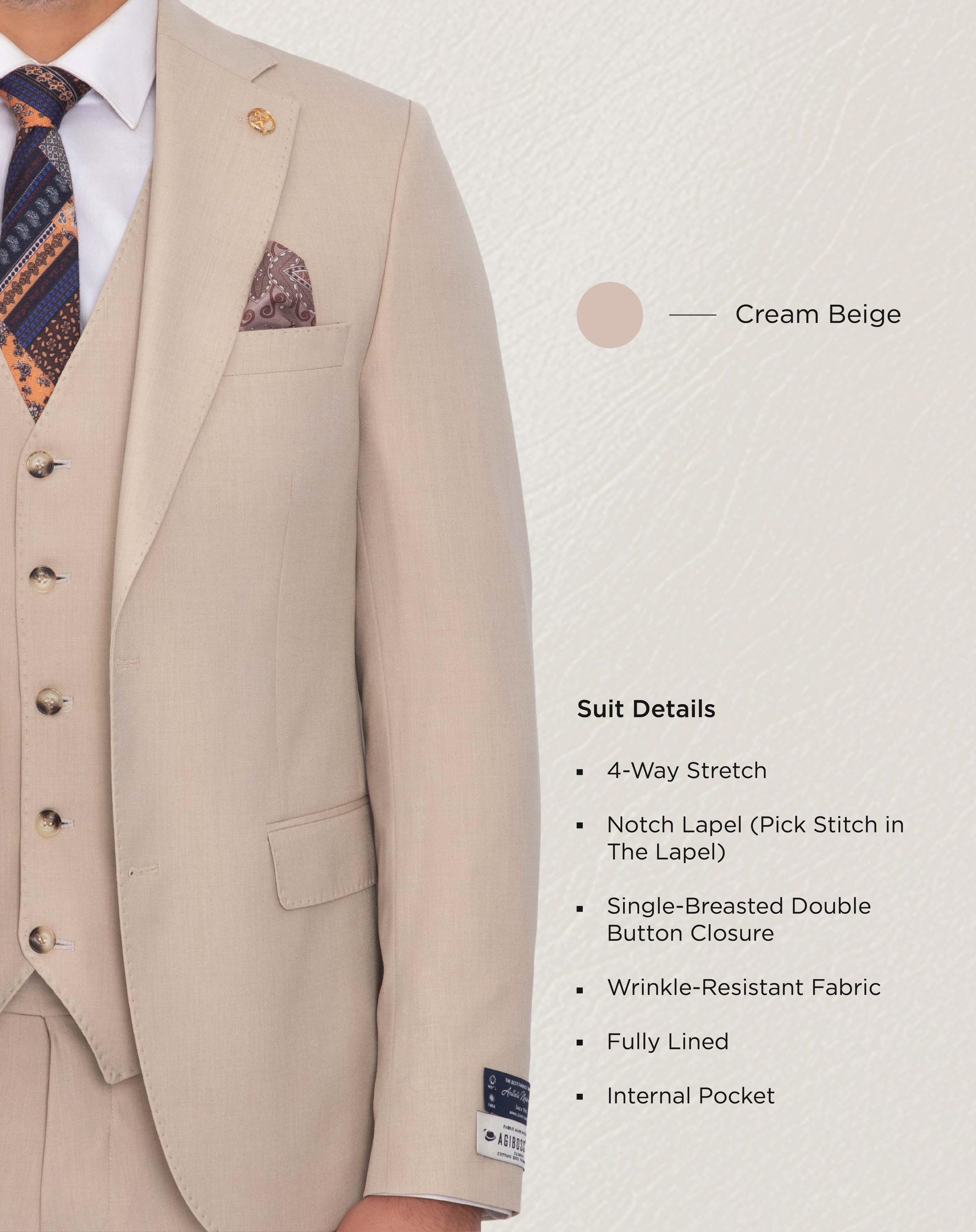 Cream Beige Solid Suit