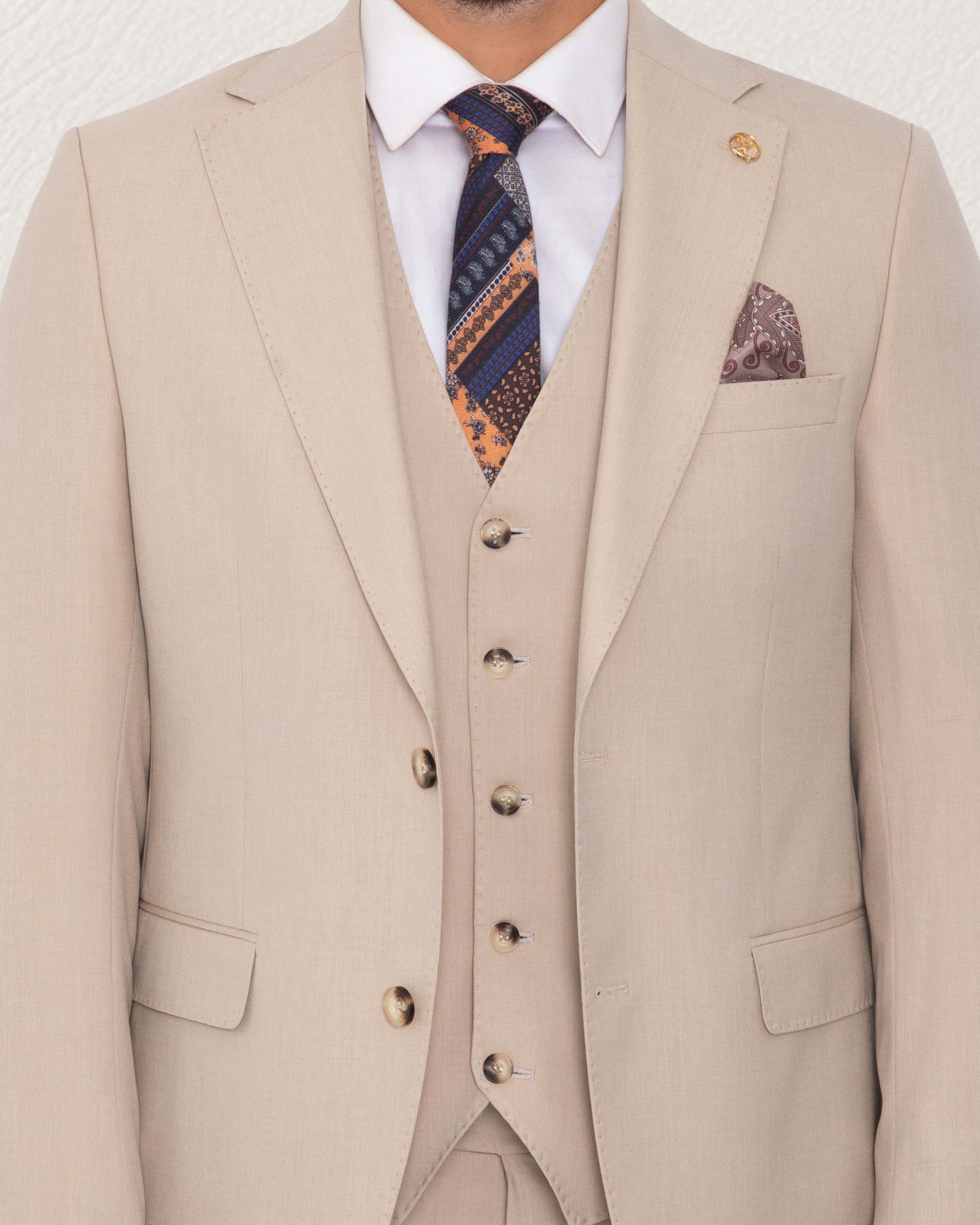 Cream Beige Solid Suit
