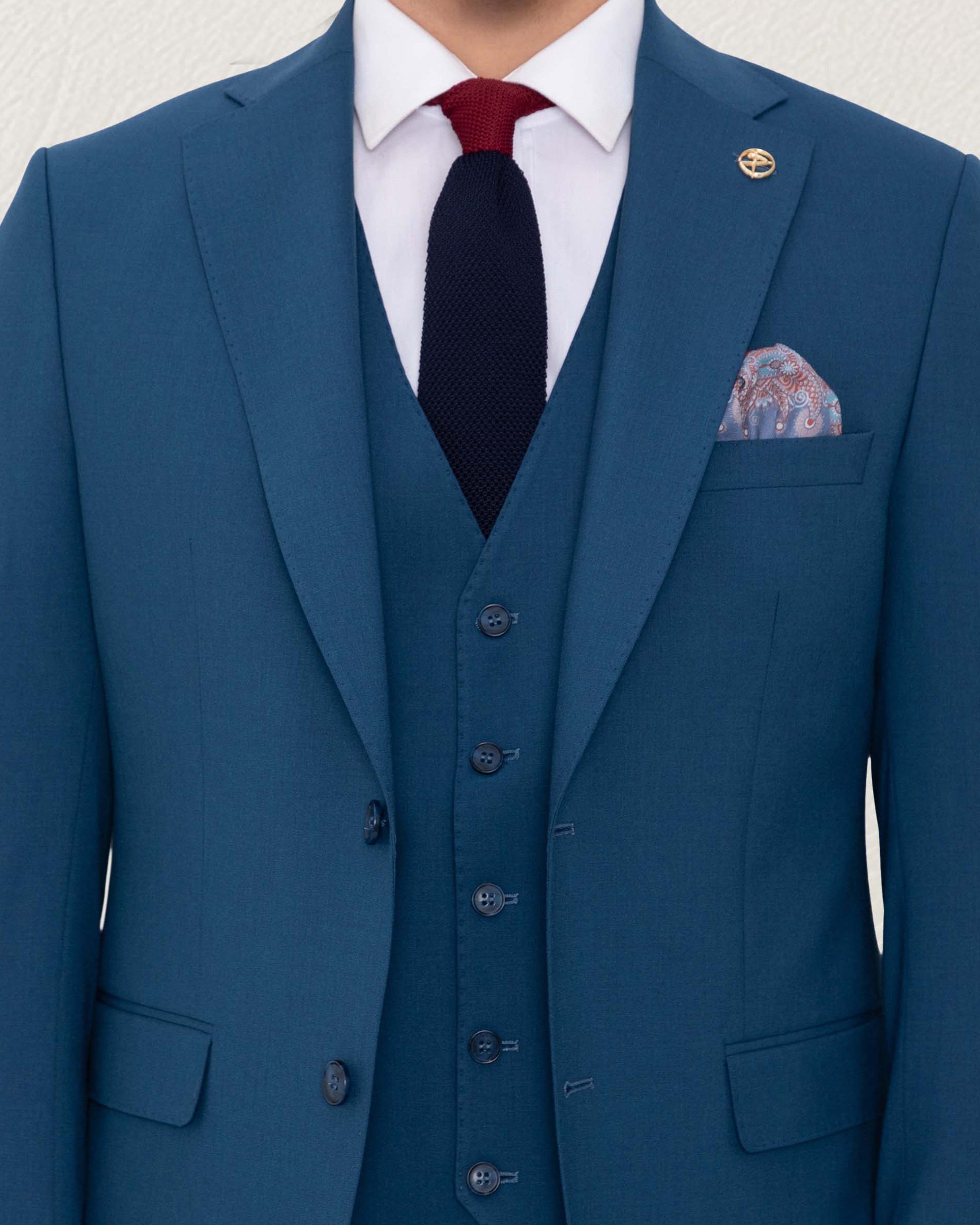 Teal Blue Solid Suit