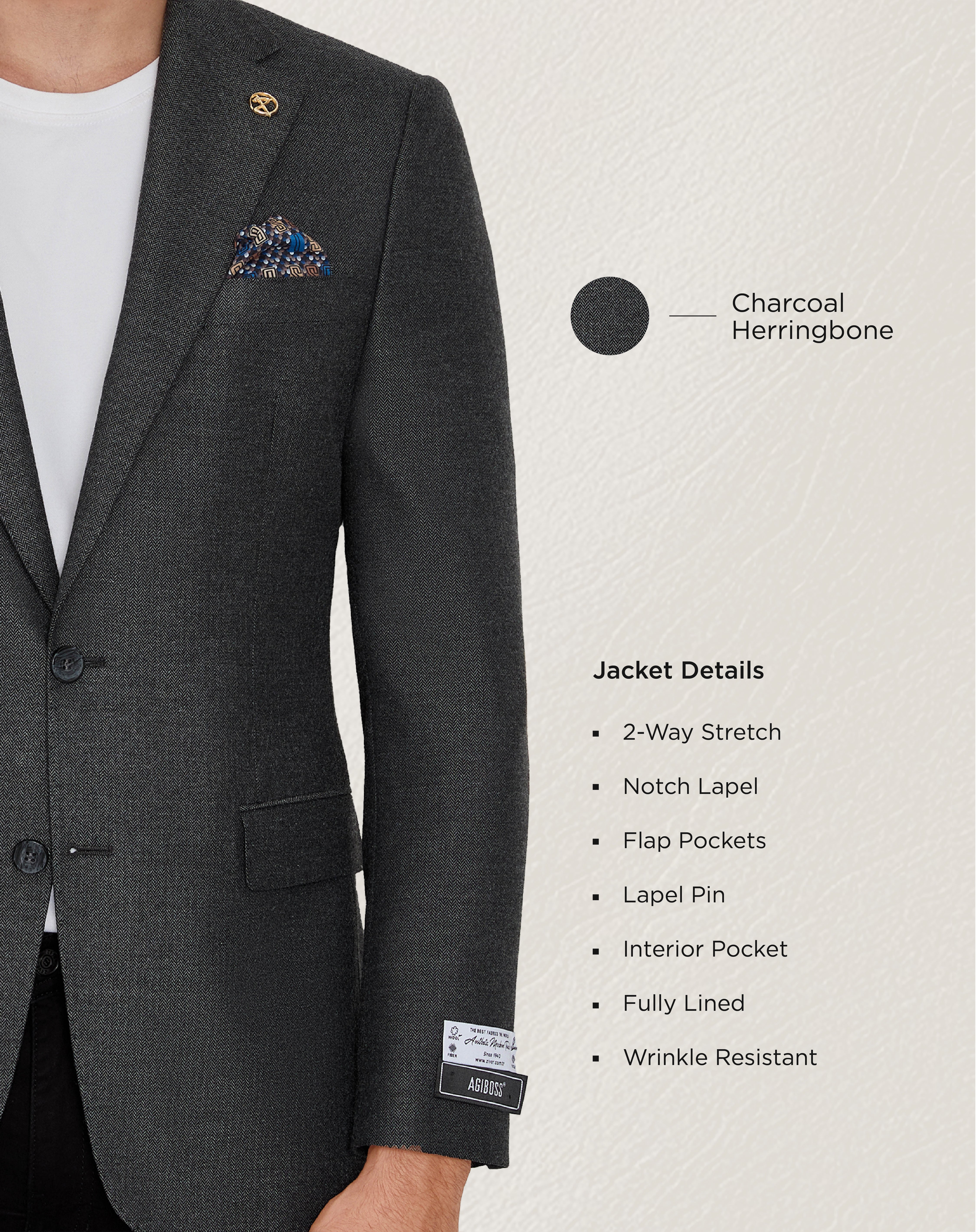 Charcoal Herringbone Sport Jacket