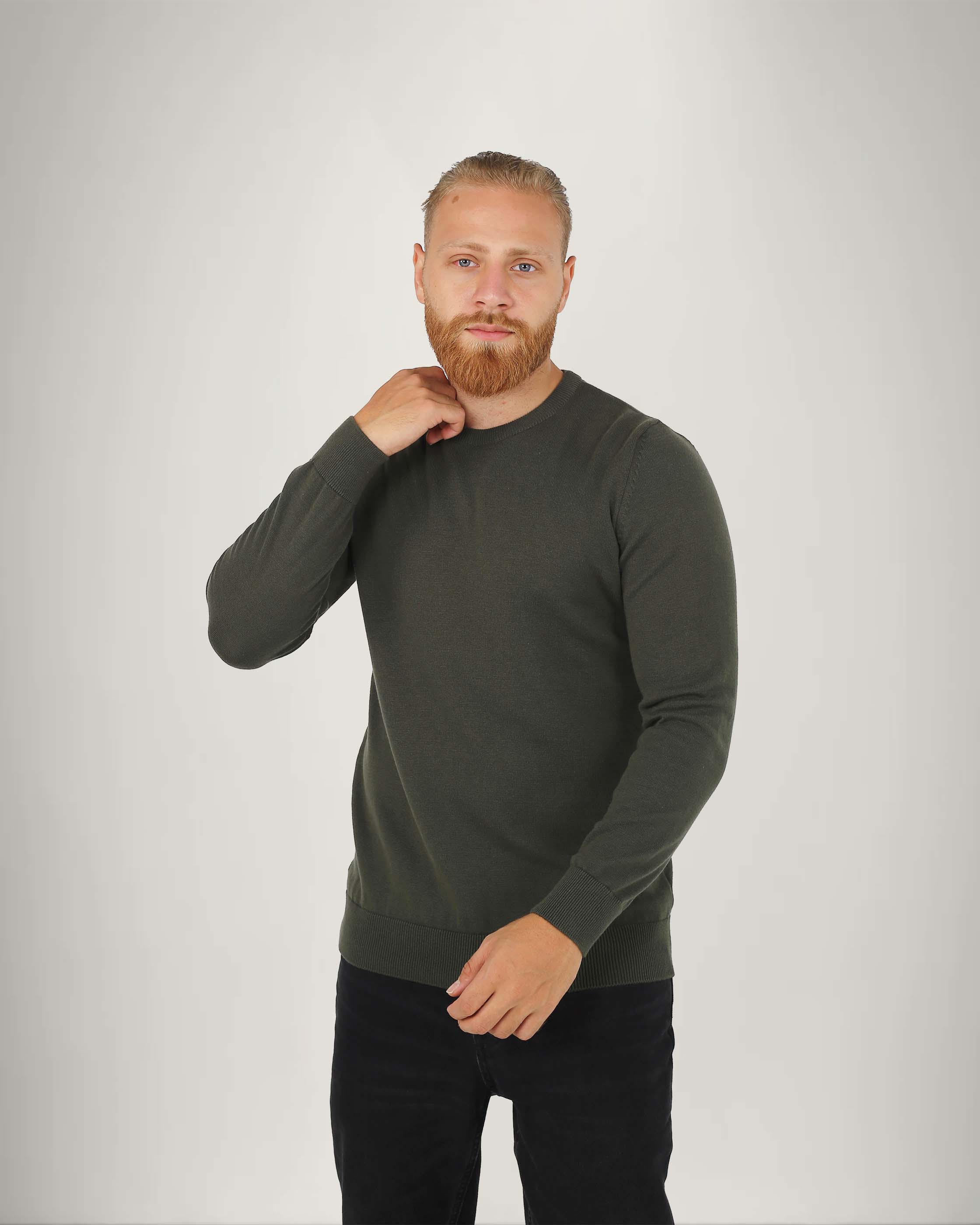 Long Sleeve Cotton Blend Crew Neck Sweater