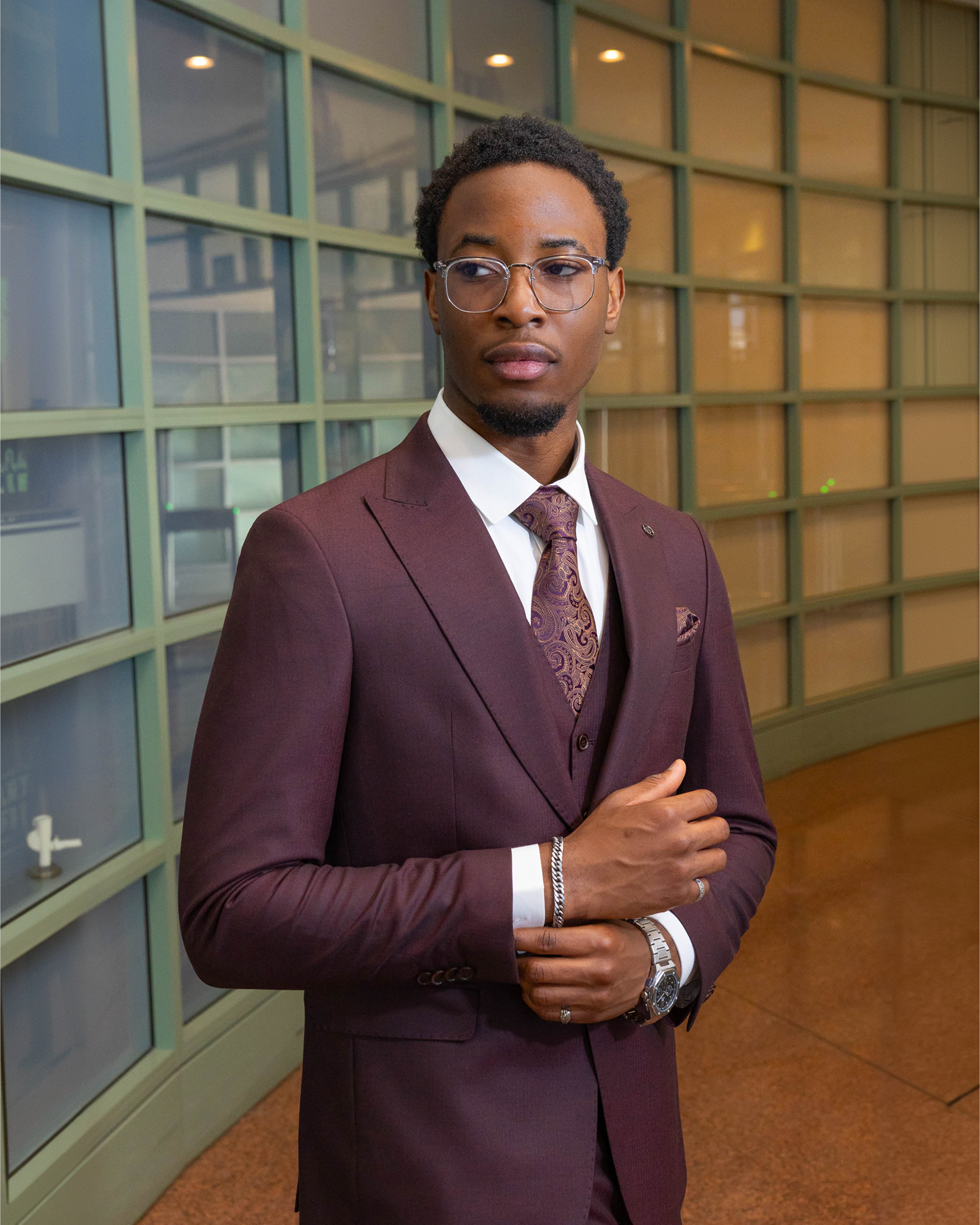 Burgendy Herringbone Textured Suit
