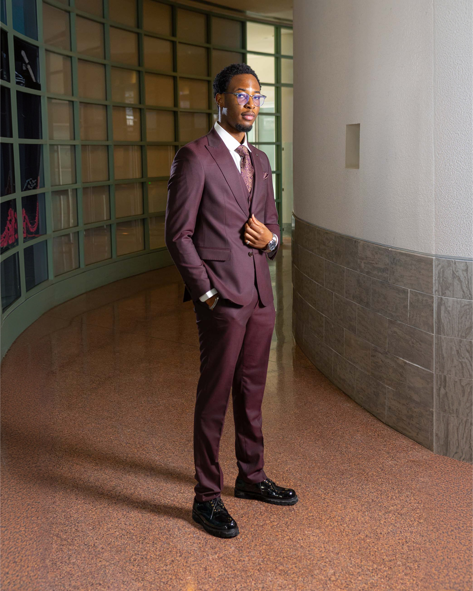 Burgendy Herringbone Textured Suit
