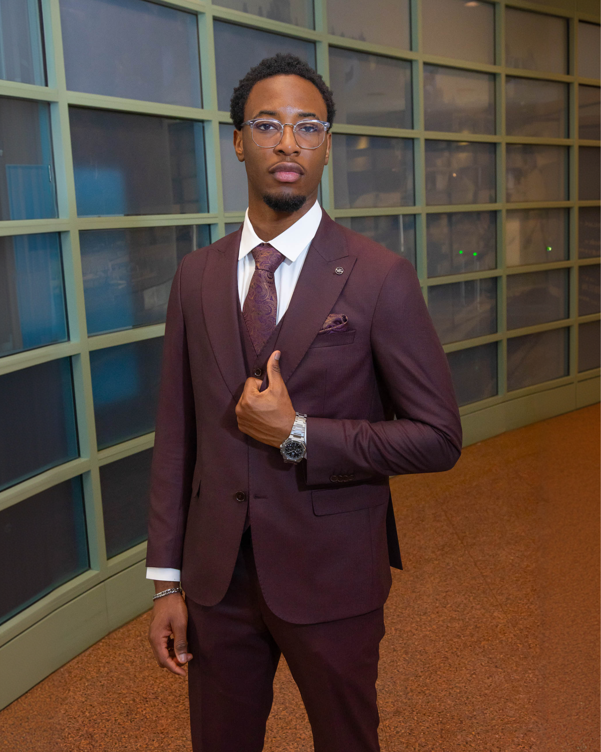 Burgendy Herringbone Textured Suit