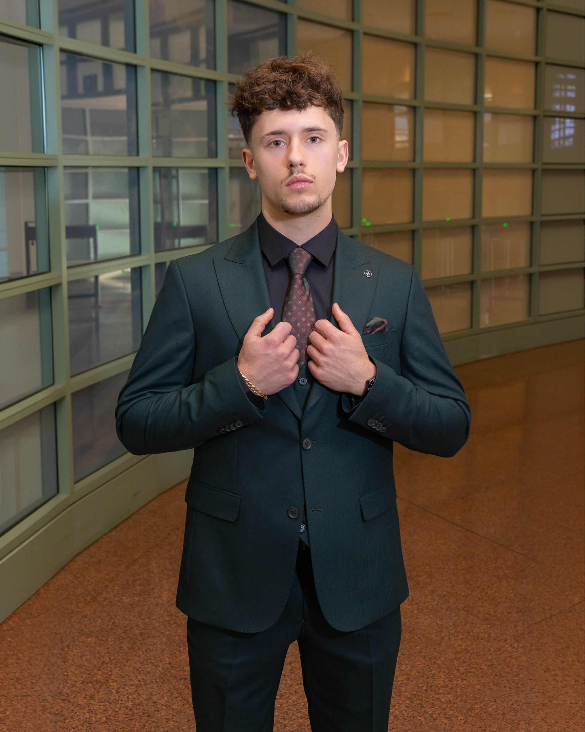 Emerald Green Herringbone Textured Suit