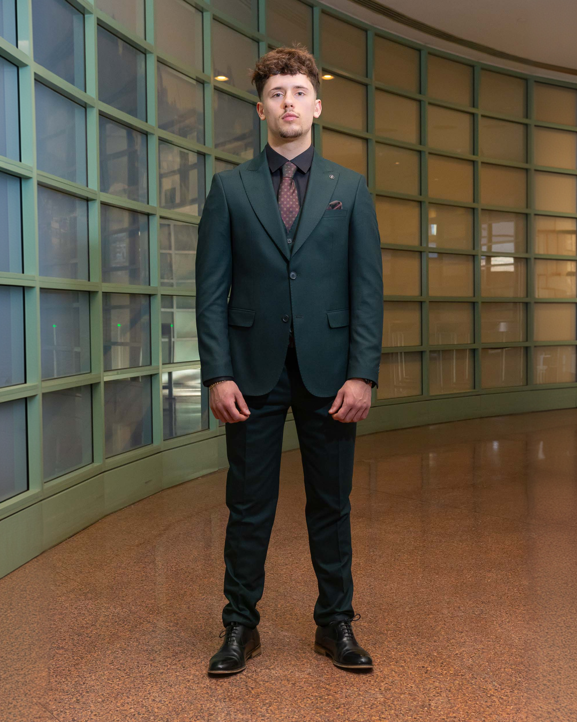 Emerald Green Herringbone Textured Suit