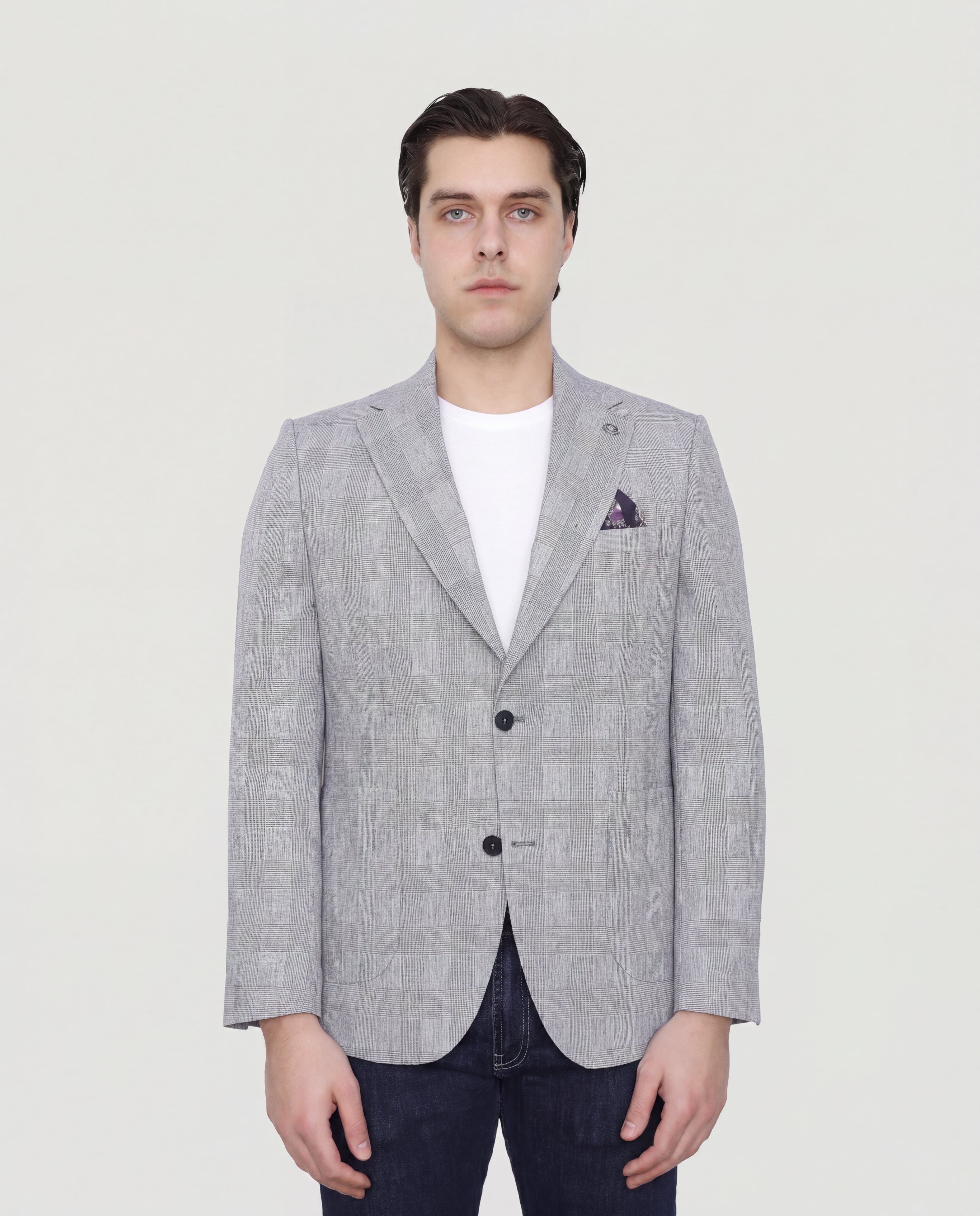 Mid Blue Checkered Sport Jacket