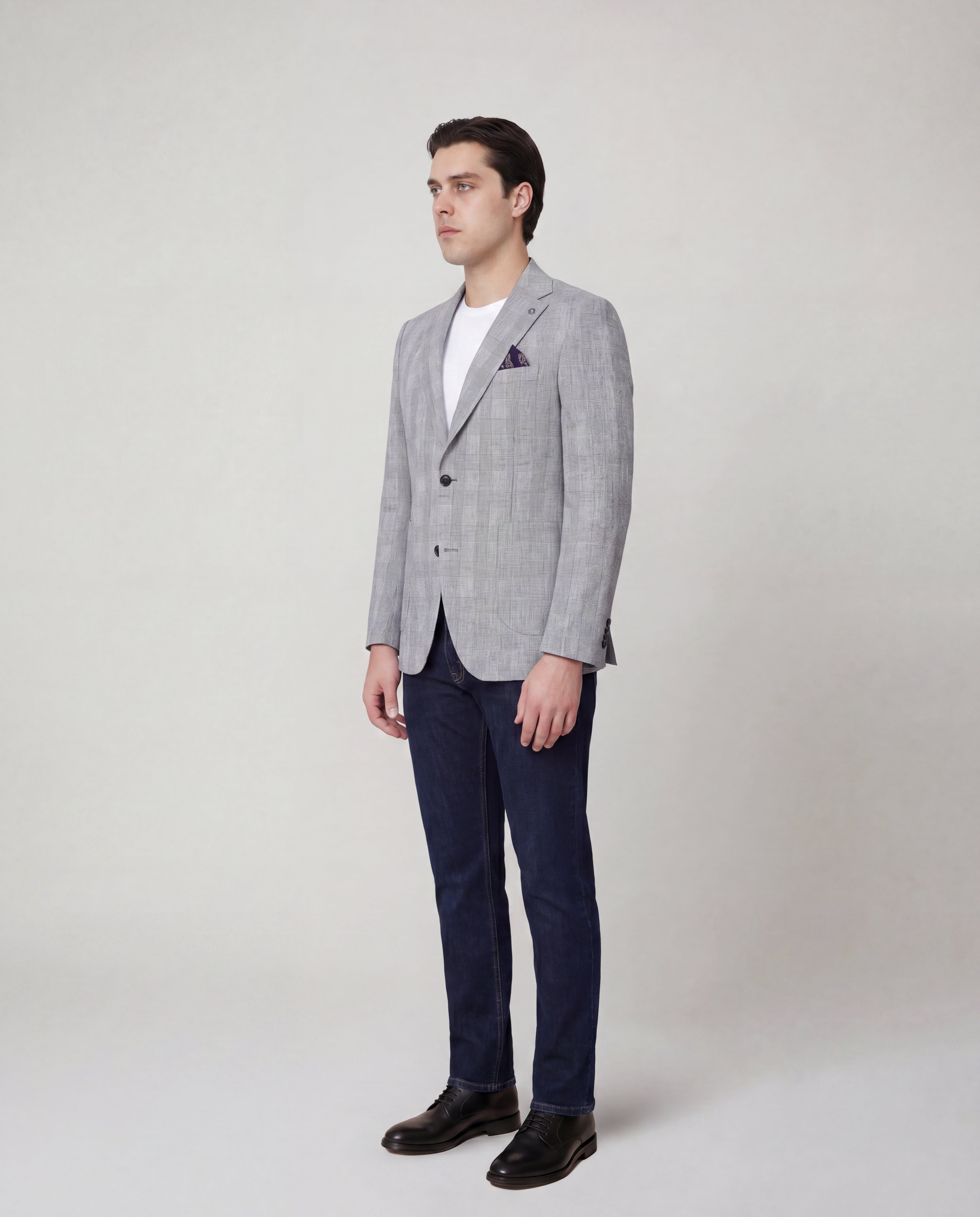 Mid Blue Checkered Sport Jacket