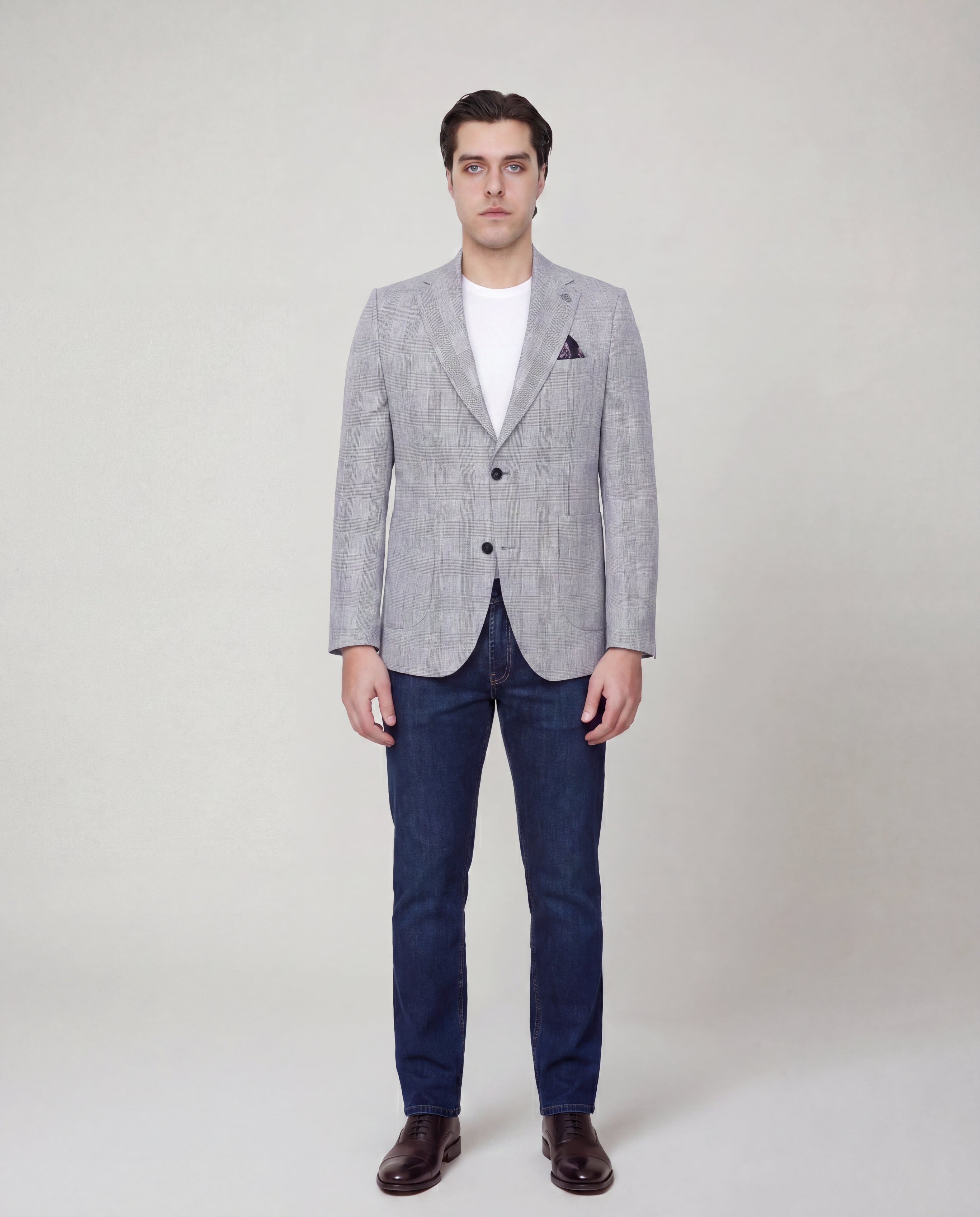 Mid Blue Checkered Sport Jacket